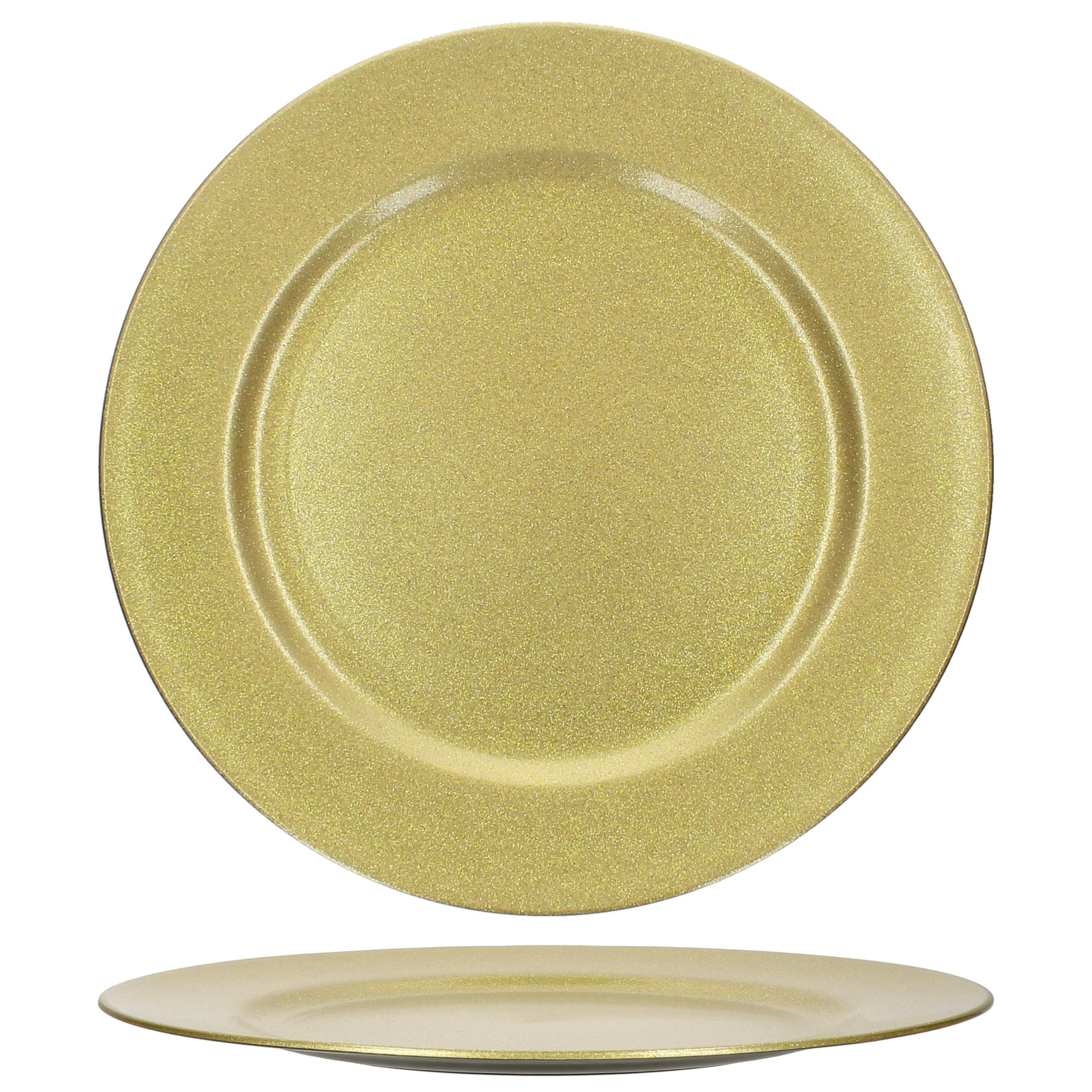 MamboCat Lot de 6 assiettes de présentation dorées à paillettes I Ø 33 cm I Assiettes décoratives légères en plastique I Set de table pour 6 personnes I pour Noël, mariages et autres
