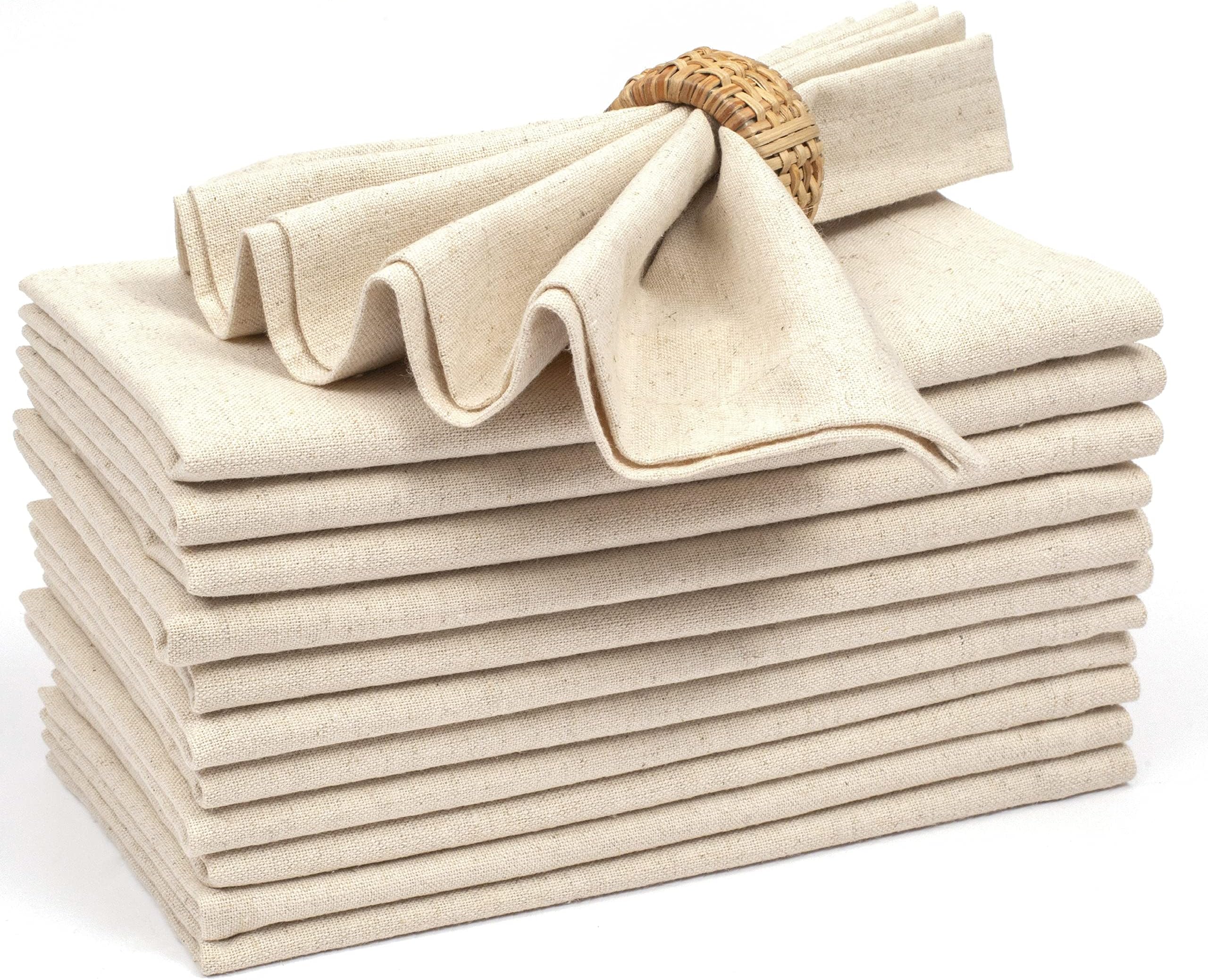 Flax Linen Cotton Cloth Dinner Napkin 45x45 cm with 1" Fold , Natural,Wedding Napkins, Cocktails Napkins, Fabric Napkins, Cotton Napkins Mitered Corners , Machine Washable Dinner Napkins, Set Of 12