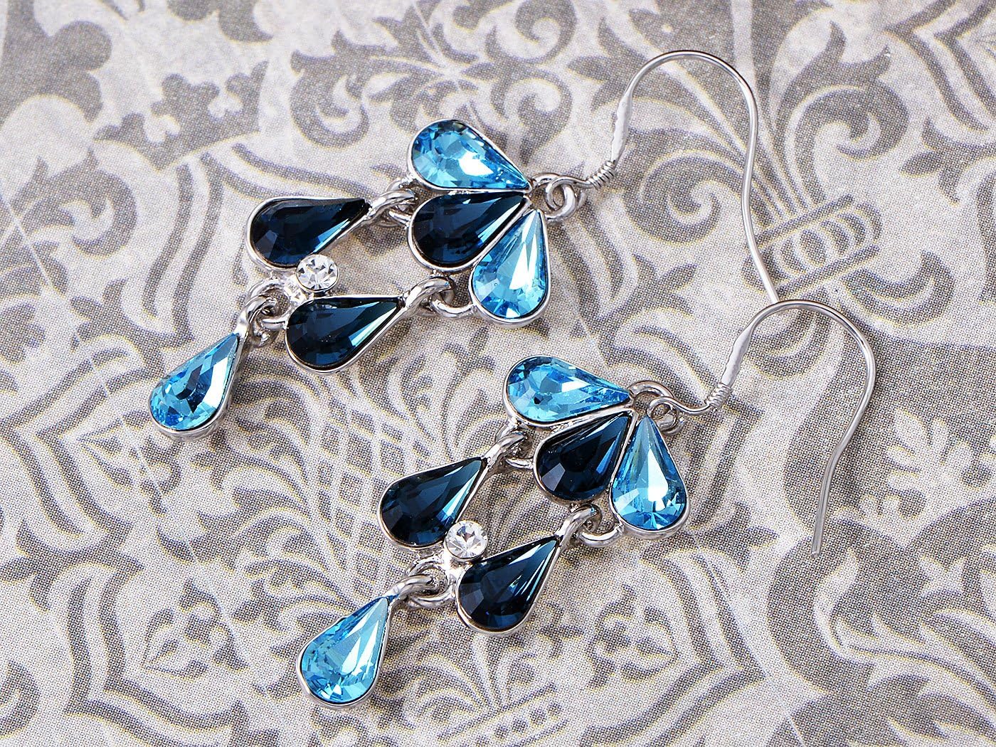 Alilang Womens Crystal Blue Rain Teardrop Cluster Fish Hook Dangle Earrings - Image 2