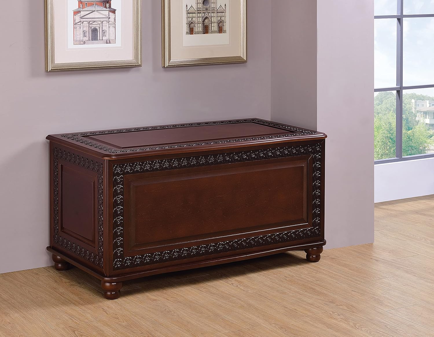 COASTER FINE FURNITURE CO-900012 Cedar Chest with Carving and Bun Feet, Deep Tobacco : Home & Kitchen