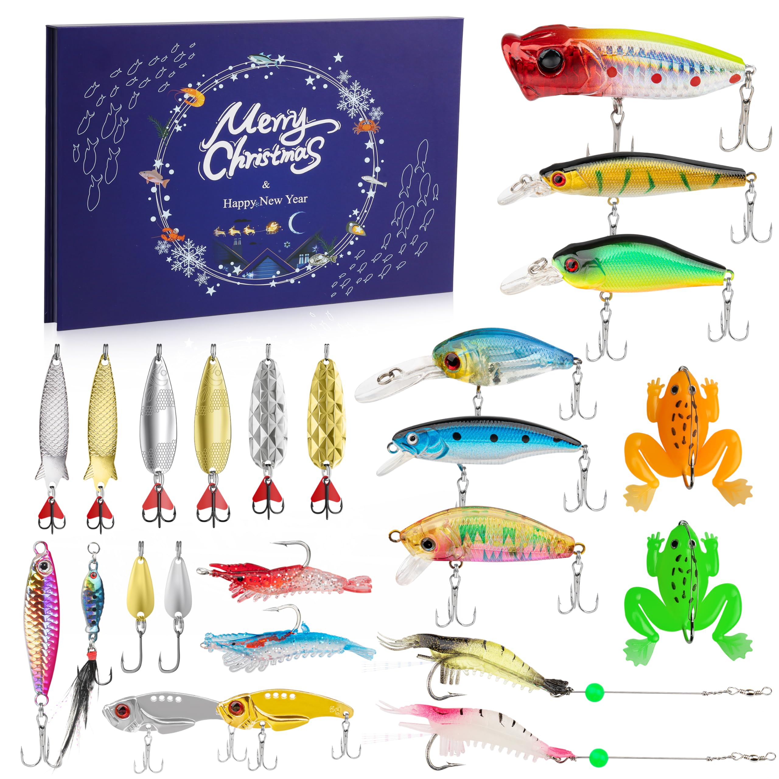TRUSCEND Angeln Köder Set mit Tackle Box für Hecht, Zander, Forelle, Barsch, Angelzubehör einschließlich Gummifische, Oberflächenköder, Spinner, Popper, Jigs Head für Süßwasser Salzwasser Fischen