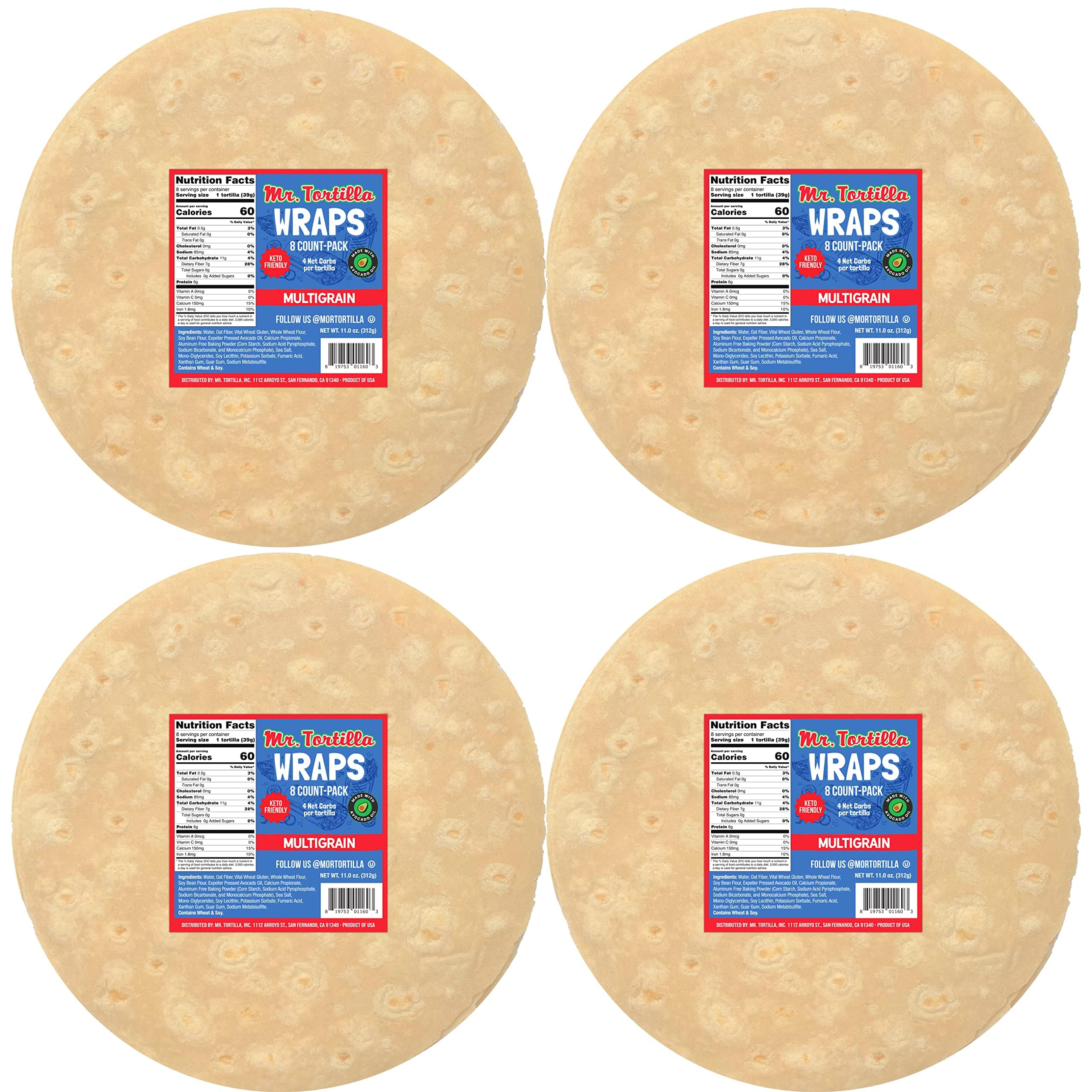 Mr. Tortilla Keto-Friendly 4 Net Carb Tortillas - Fresh Delicious Soft Taco Shells - Healthy Keto Food Wraps - Organic Wheat Flour - Great for Pizza Crust, Quesadilla, Burrito - 32 Wraps
