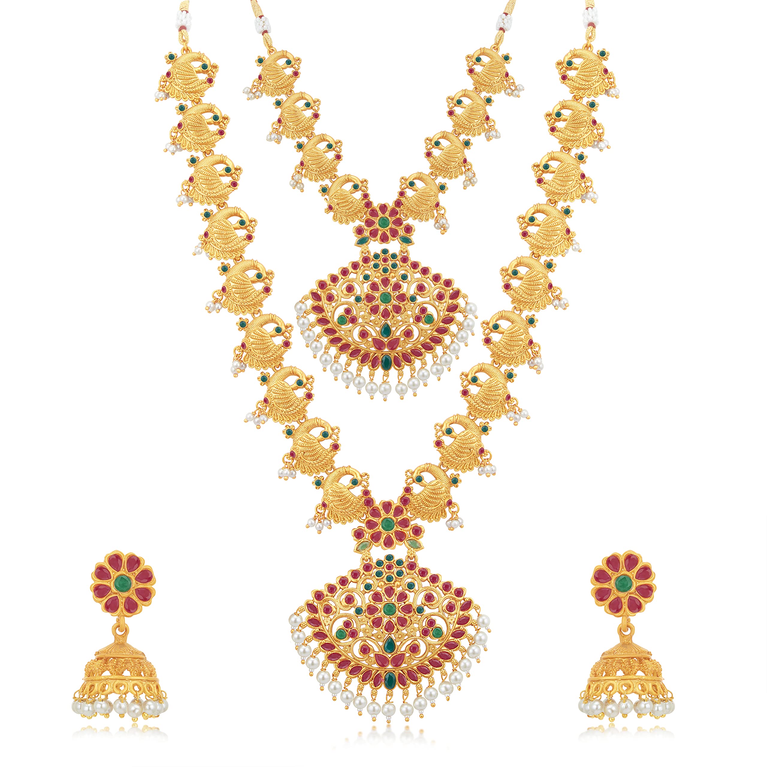 Sukkhi Ethnic Pearl Gold Plated Peacock Long Haram Temple Necklace Set for Women - NS100622SK (B0B9Y5XJX4) Amazon Price History, Amazon Price Tracker