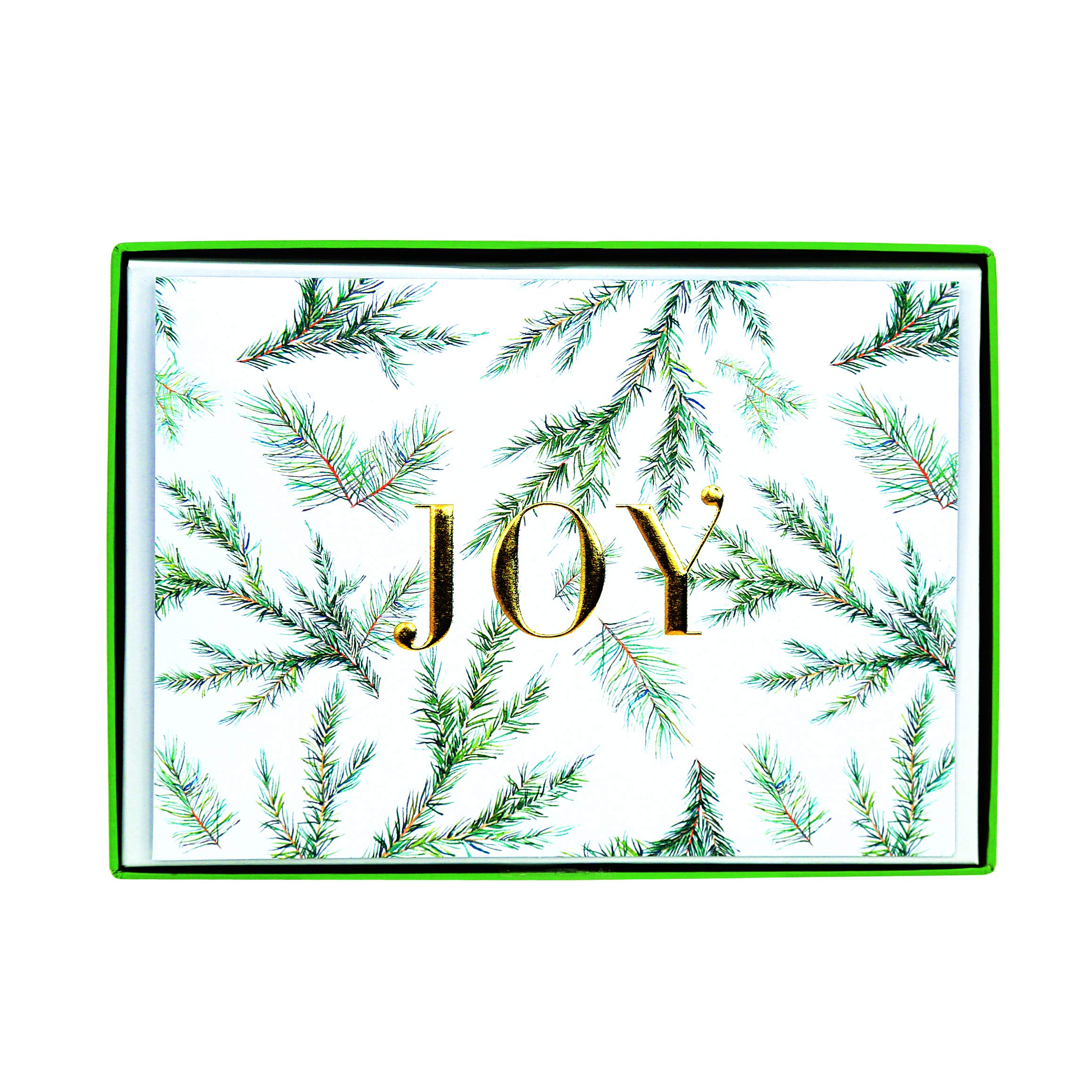 Graphique Joy Branches Holiday Cards - Pack of 15 Cards with Envelopes - Christmas Greetings - Gold Foil and Embossing - Boxed Set - 4.75" x 6.625"