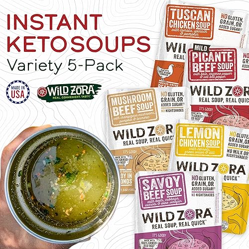 Miniatura 3 de Wild Zora Instant Keto Soups  Paquete variado  Caldo saludable con carne de res 100% alimentada con hierba y pollo y verduras libre  Sin gluten, sin
