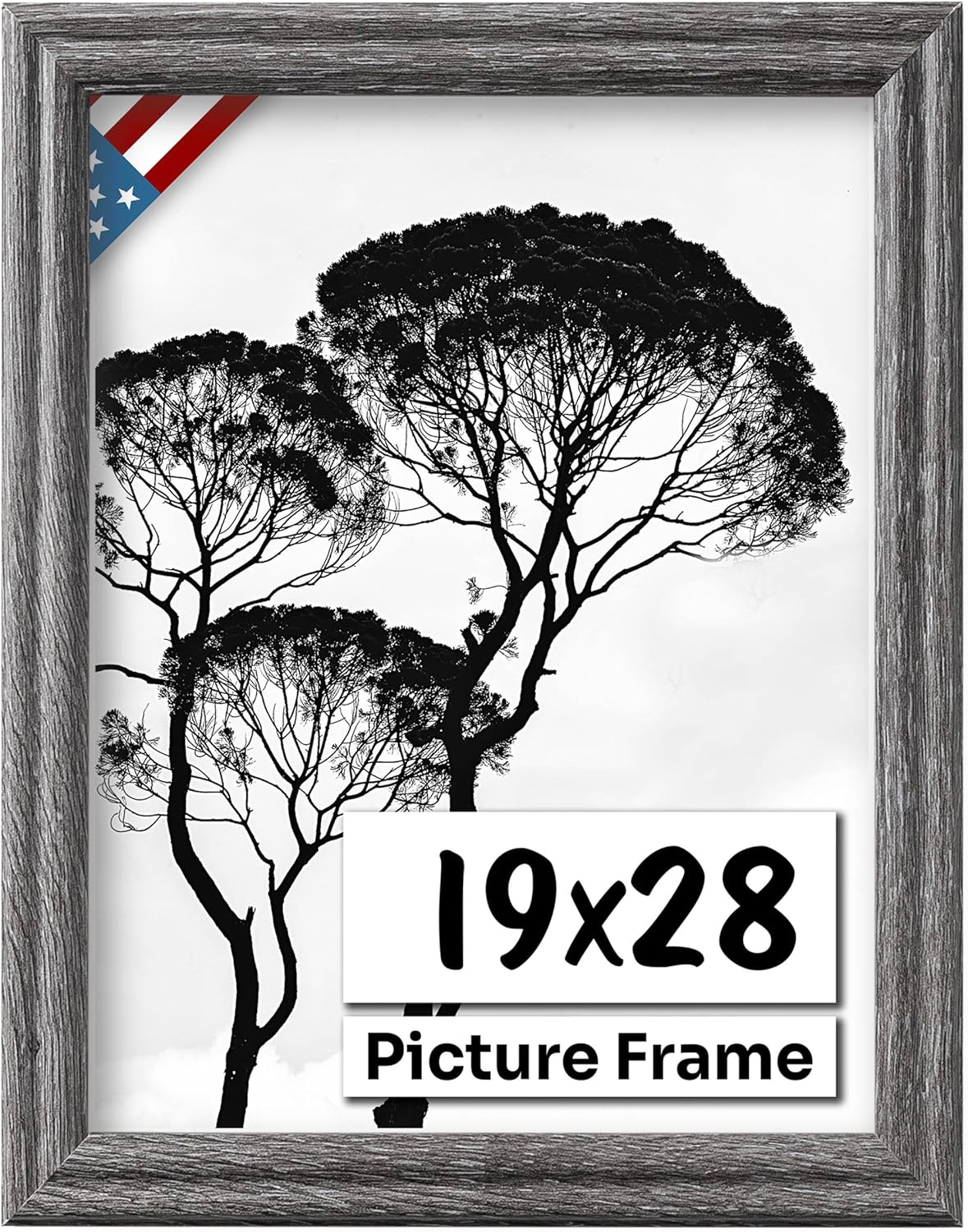 Barnwood Gray 19x28 Picture Frame .75" Inch Wide - Handmade American Solid Wood Picture Frames with Preinstalled Hangers and UV Blocking Plexiglass Frames