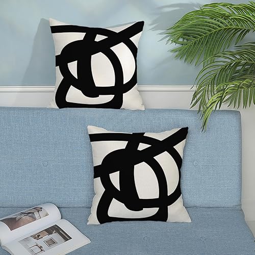 Miniatura 3 de Juego de 2 fundas de almohada de 18 x 18 pulgadas en blanco y negro de 18 x 18 pulgadas, fundas de almohada de línea de arte abstracto moderno,