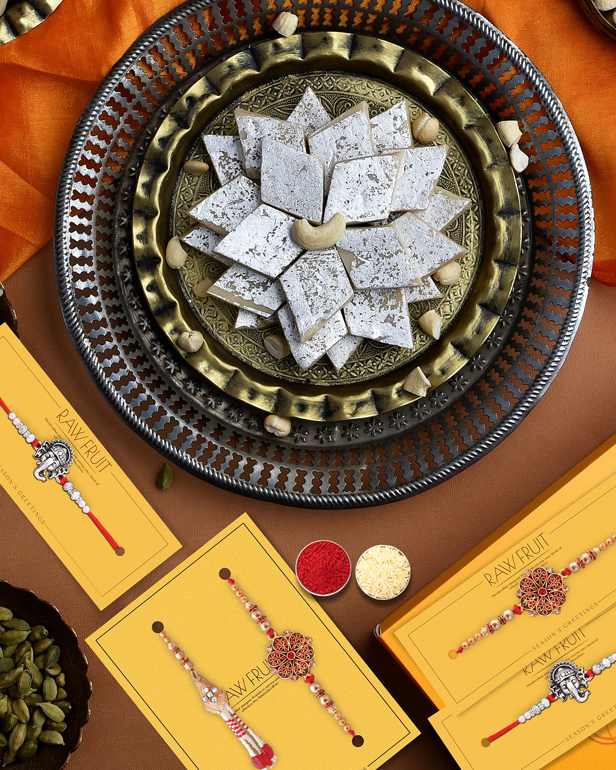 Hyperfoods® Rakhi for brother and bhabhi with sweets Kaju Katli 400 Grams by The House Of Treats Rakhi for Brother Combo of 5-image-5