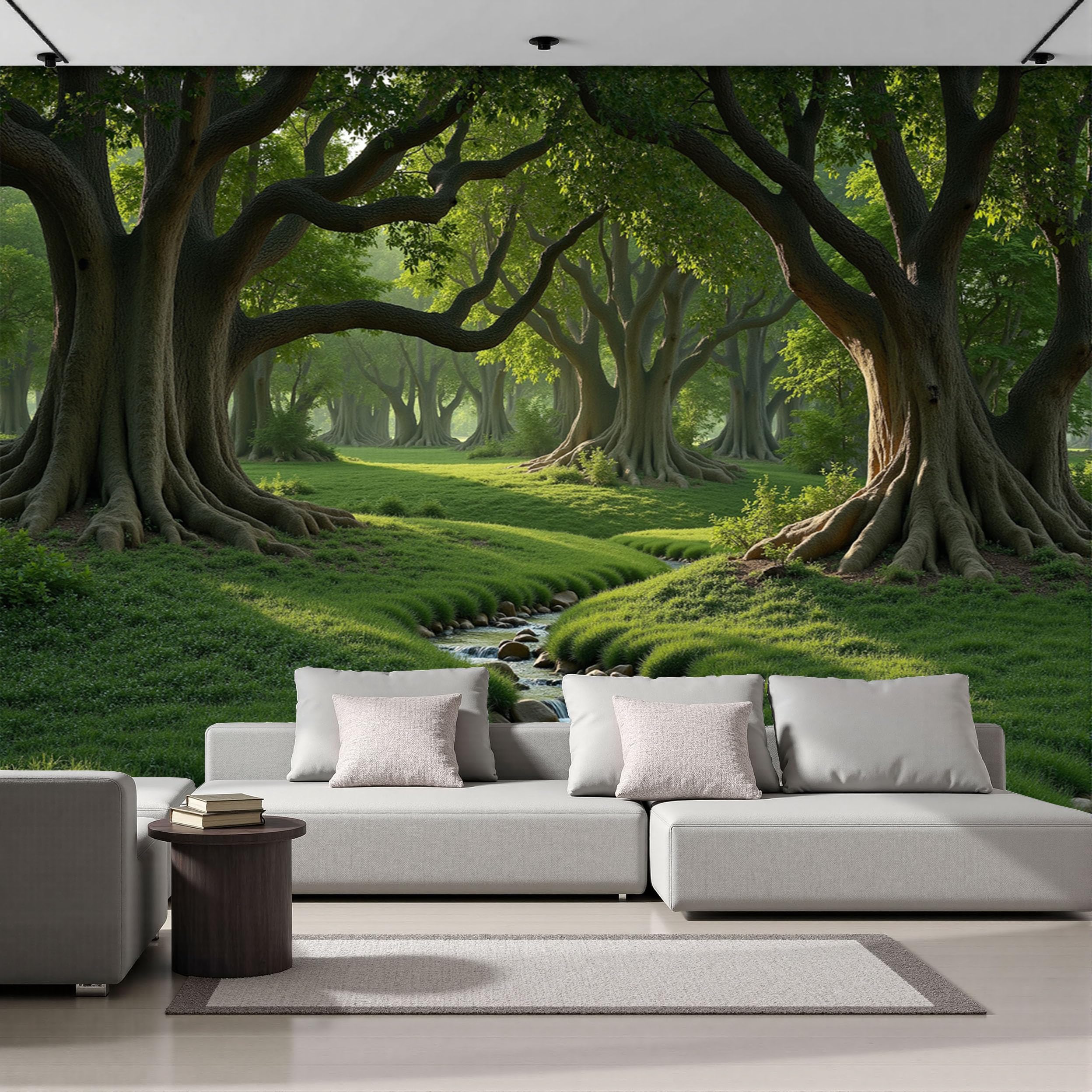 Papier Peint Panoramique Vert de style photographie naturelle pour décoration murale moderne