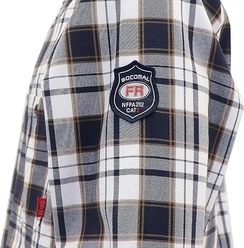 Miniatura 47 de BOCOMAL Camisas FR para hombre, resistentes al fuego, peso ligero, NFPA2112, camisa de soldadura ignífuga, acabado repelente al agua y al aceite