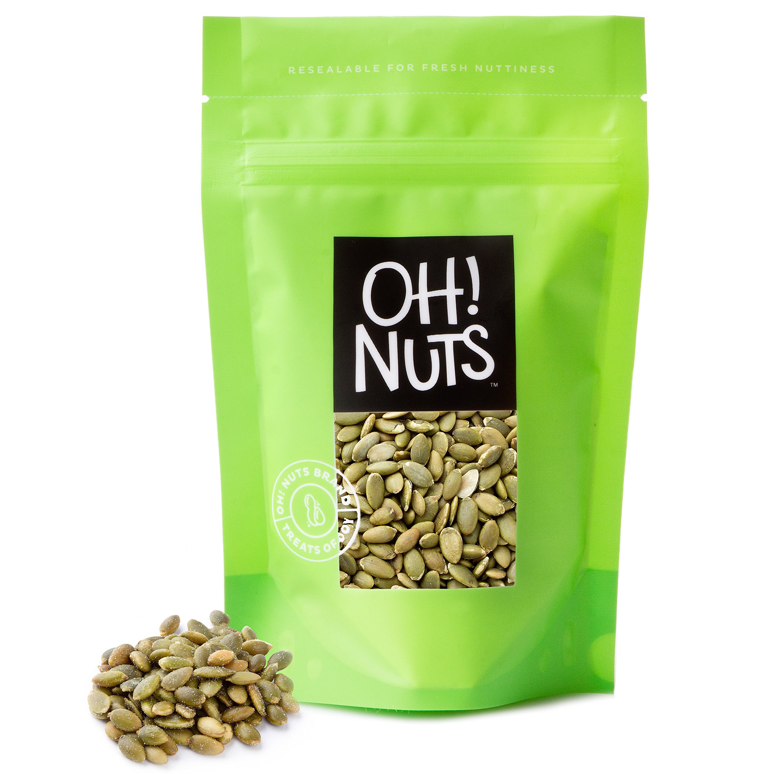 Oh! NutsPepitas Raw Unsalted Pumpkin Seeds - Resealable 1-Pound Bulk Bag, Unshelled Pepitas, Big, Crunchy, Fresh - 100% Natural