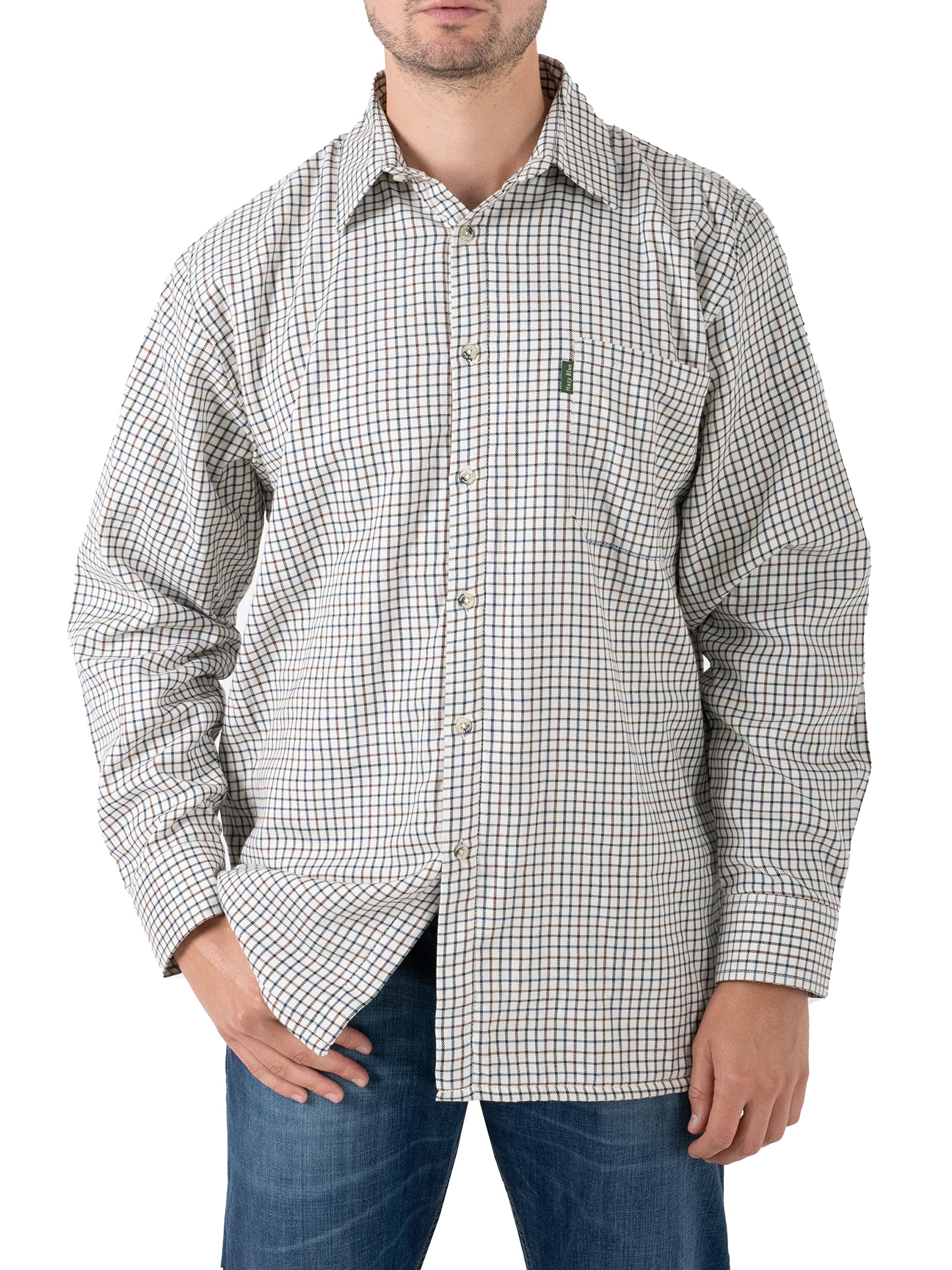 Hazy Blue Men's Tattersall Green | Long Sleeve Country Shirt | Casual Check Outdoor Farming Shooting Fishing Hiking Walking Checked Button Up Shirt (M, )