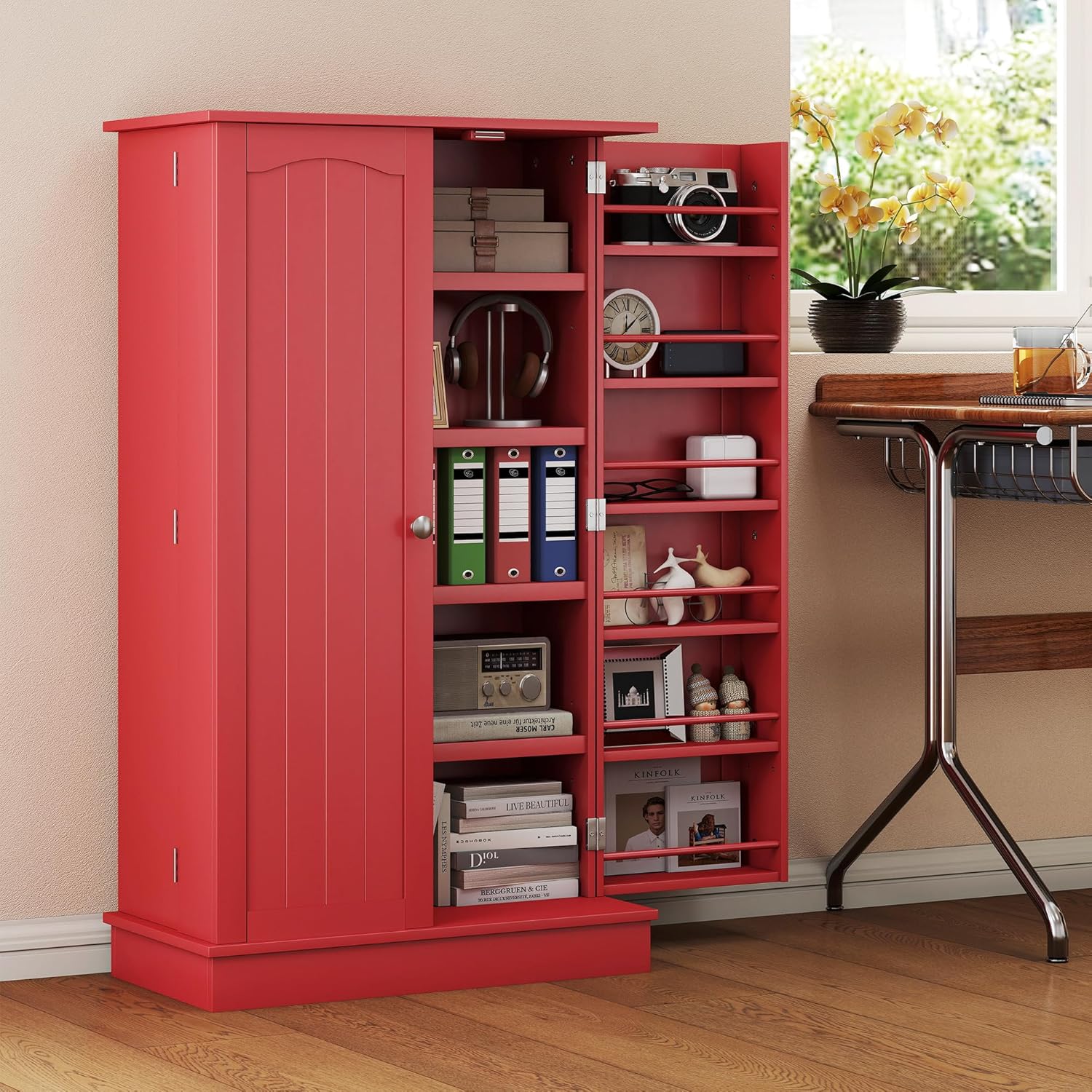 Bright Red Cabinet for Storage and Organization