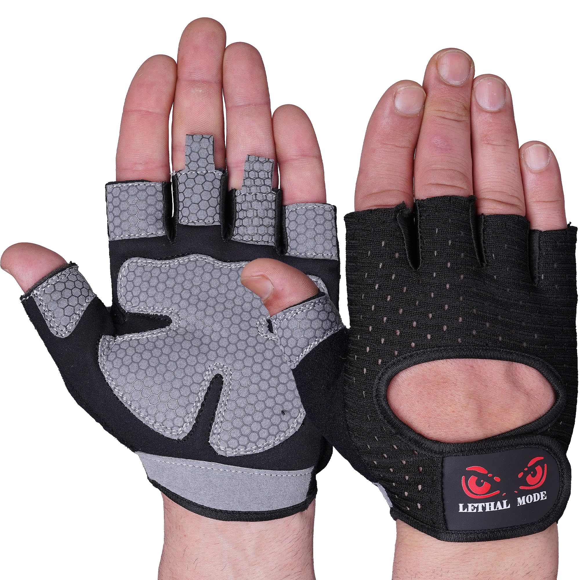 LETHAL MODE Gym Gloves for Men & Women – Weight Lifting, CrossFit, Workout & Cycling Gloves Long Wrist Wrap – Fingerless Grip Gloves Enhanced Performance and Hand Protection (Black-Short Straps, S) — image 1