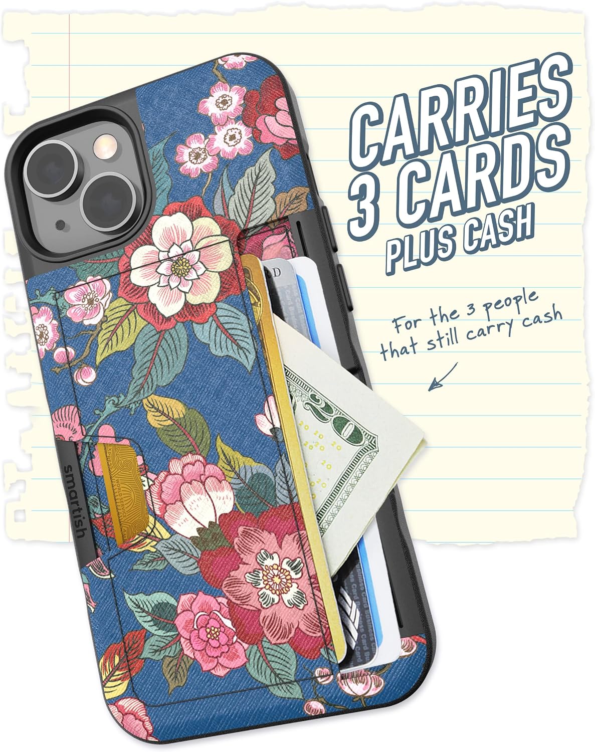 Smartish® iPhone 14 Wallet Case - Wallet Slayer Vol. 2 [Slim + Protective] Credit Card Holder w/Kickstand - Drop Tested Hidden Card Slot Cover Compatible w/Apple iPhone 14 - Flirty Flowers