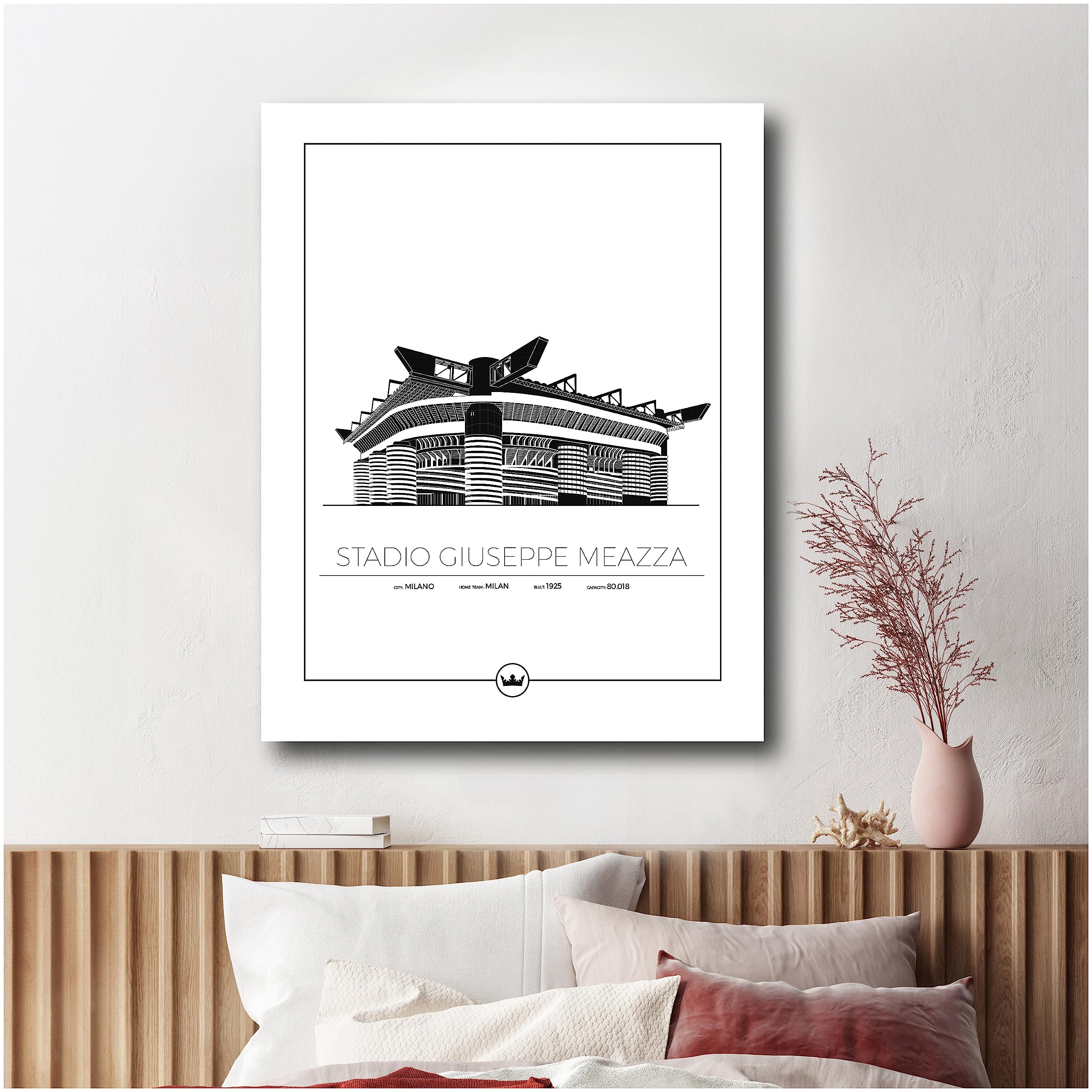 Sverigemotiv Stampa artistica del Muro dello Stadio di Calcio — Regali di Calcio per Ragazzi Ragazze Uomini Fan — Serie A ed Europei Club (50x70 cm, Milan - San Siro)