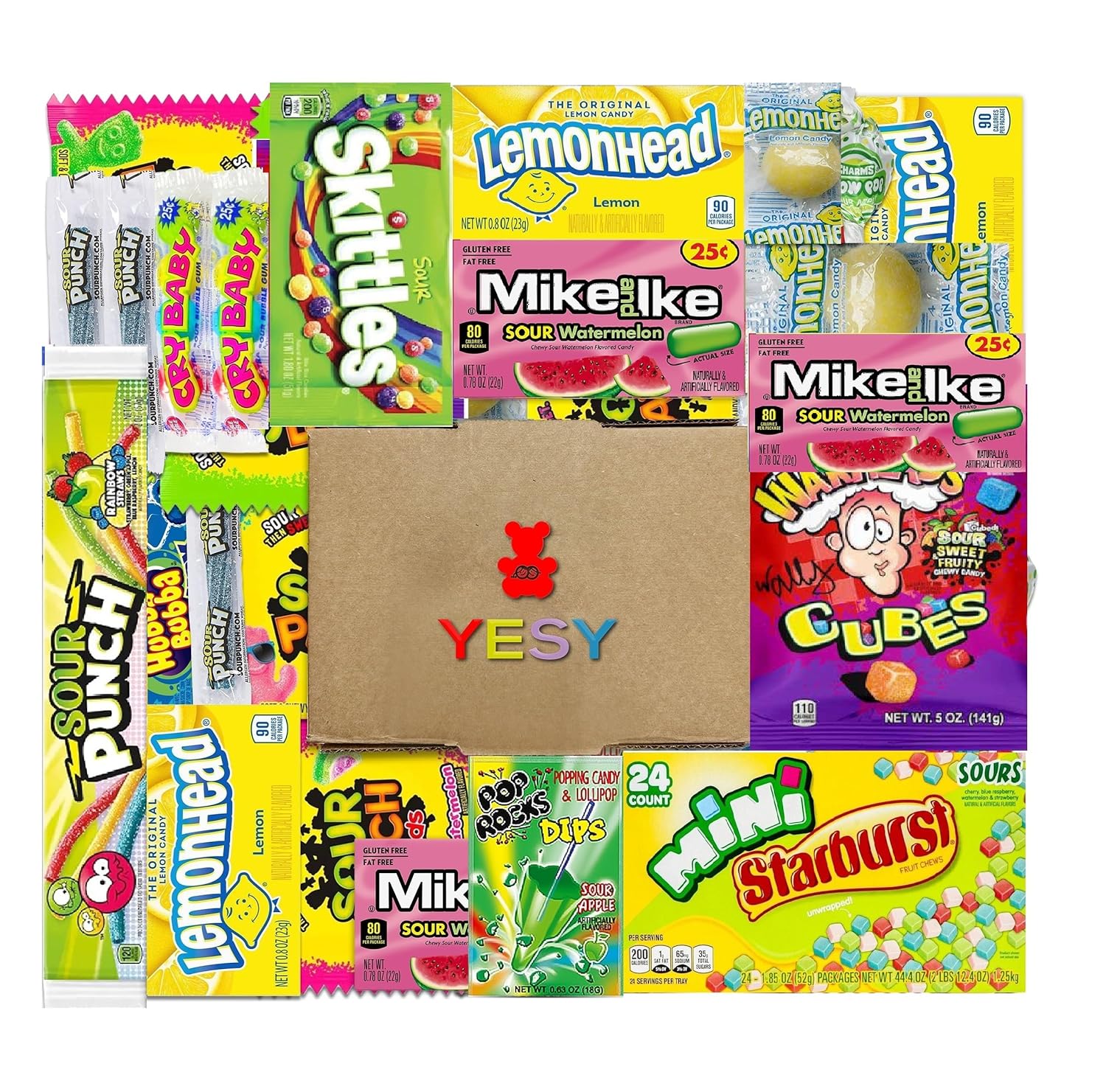 Sour Candy Box -Bulk Variety Pack - Individually Wrapped Super SourFavorites - Candy Mix with Sour Skittles, War, Sour Kids, Lemonhead and More - 30 Count for Kids and Adults
