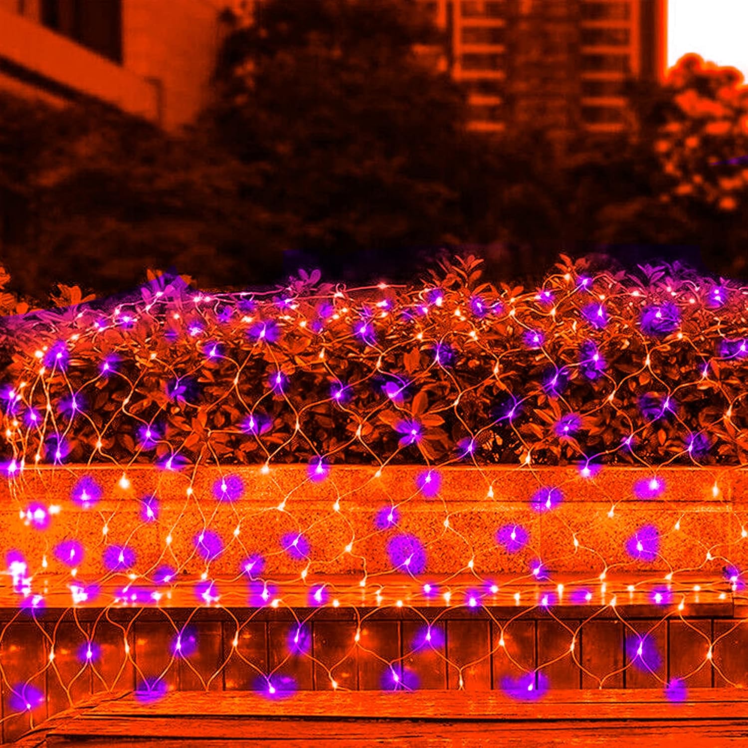 FUNPENY Halloween 200 LED Net Lights, 9.8ft x 6.6ft 8 Modes Waterproof Connectable Halloween Chritsmas Decorations for Outdoor Garden Party Decor (Orange & Purple)