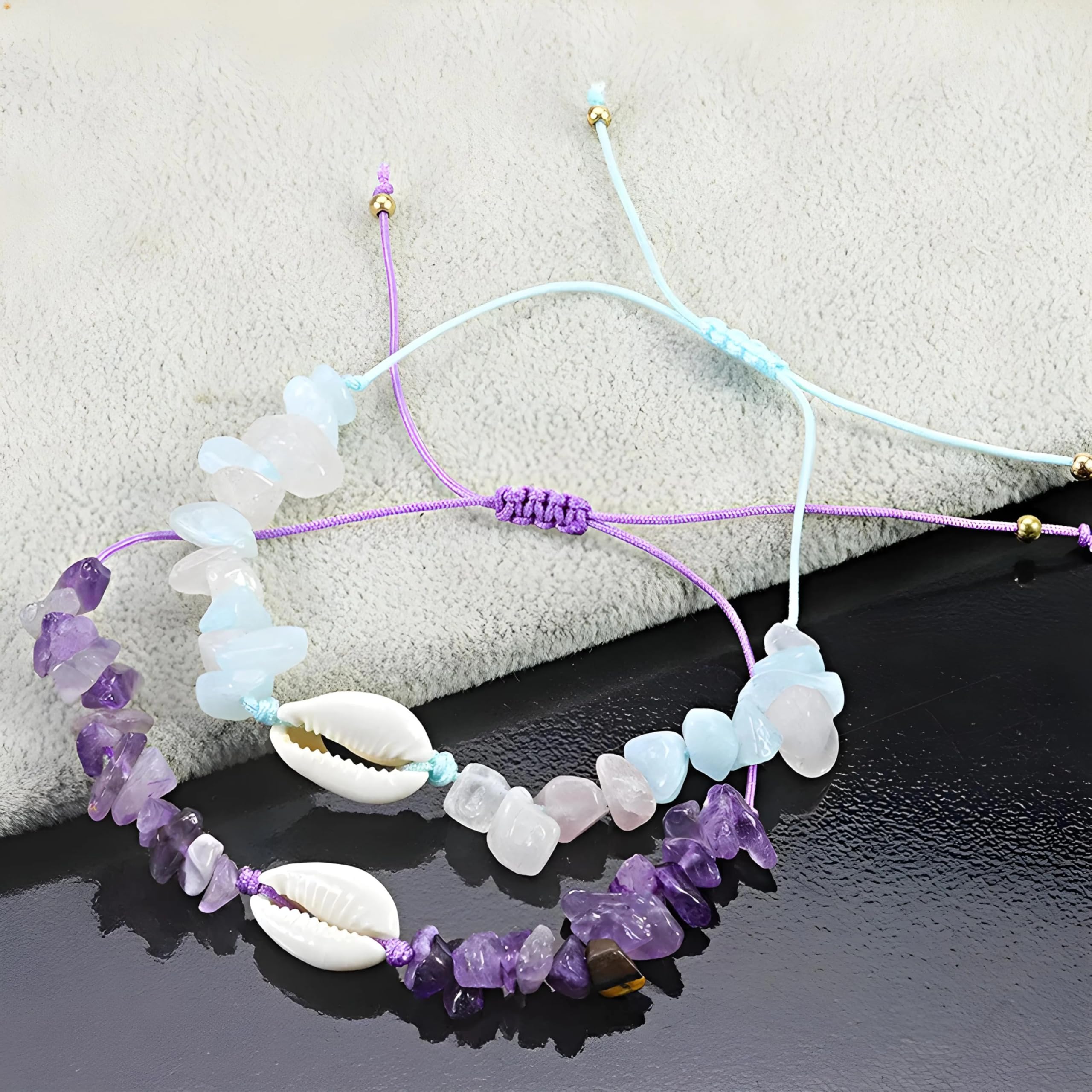 Pulsera de Concha Marina, Pulseras de Cuentas de Concha de Piedra para Mujeres y Hombres, Cuerda Tejida a Mano, joyería de Amistad