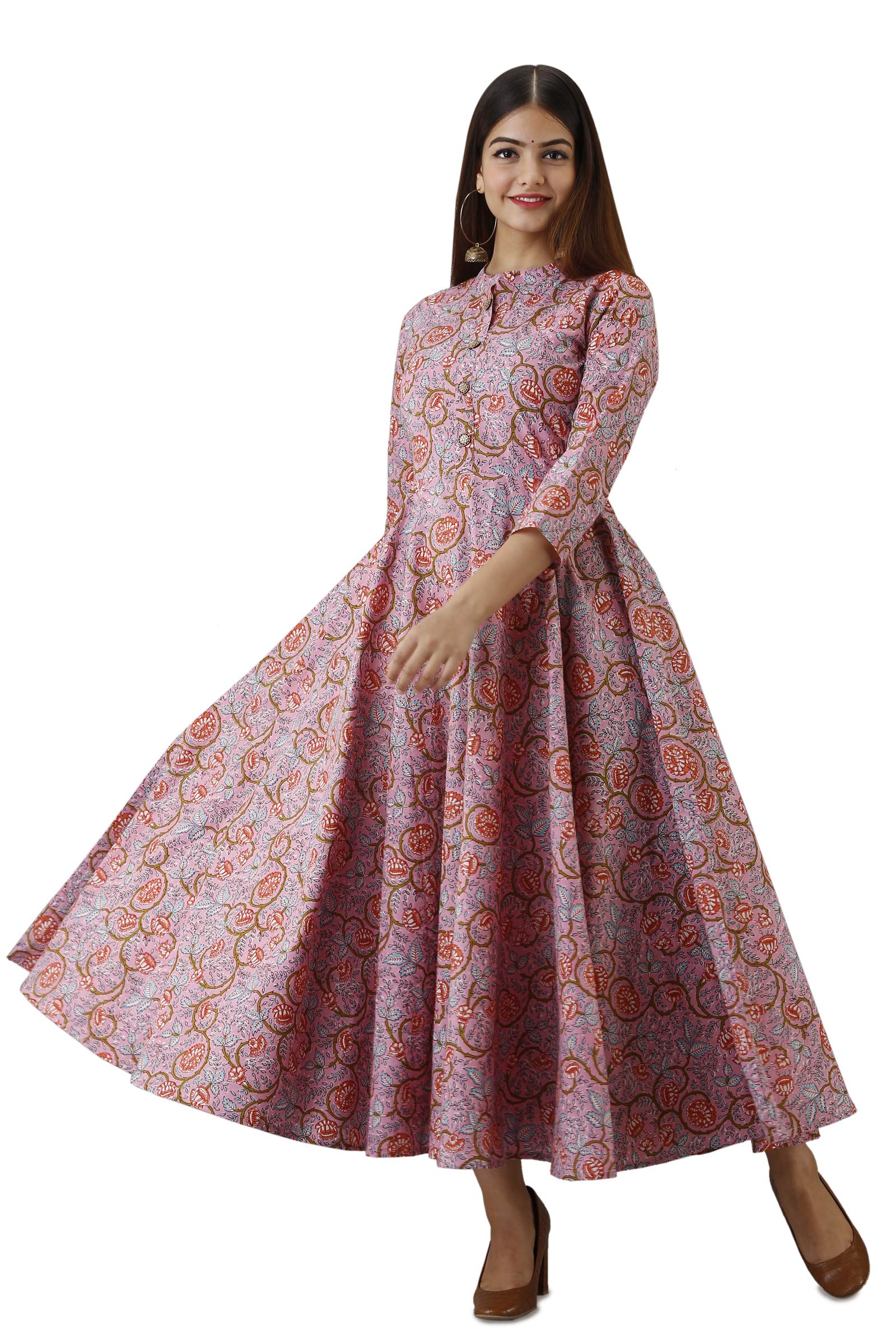Glam Roots Women's Pure Cotton Printed Anarkali Kurta