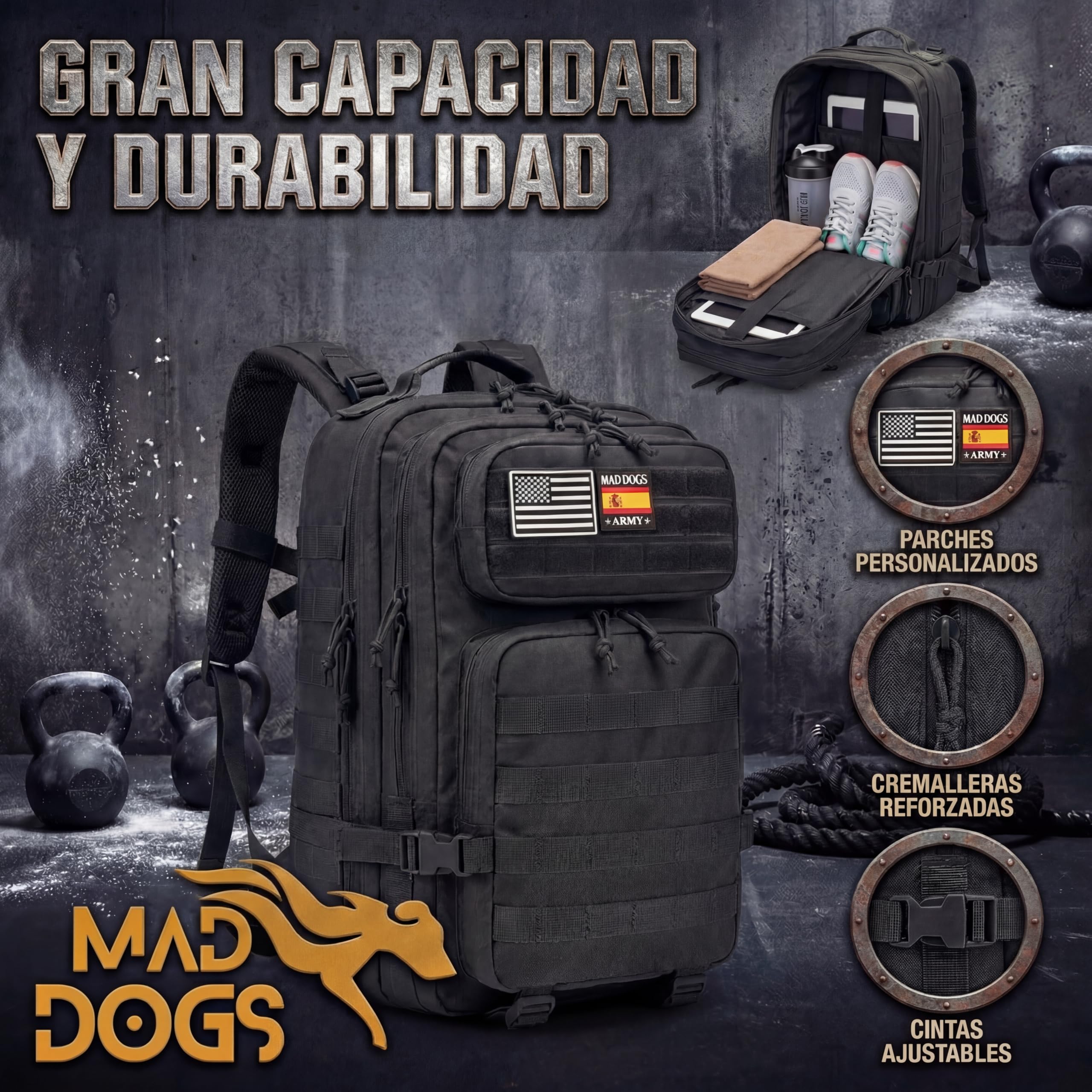MAD DOGS Taktischer Militär-Rucksack, 45 l, wasserdicht, mit Molle-System, robust und multifunktional, für Survival, Wandern, Jagd, Airsoft, Trekking, Camping, Herren und Damen