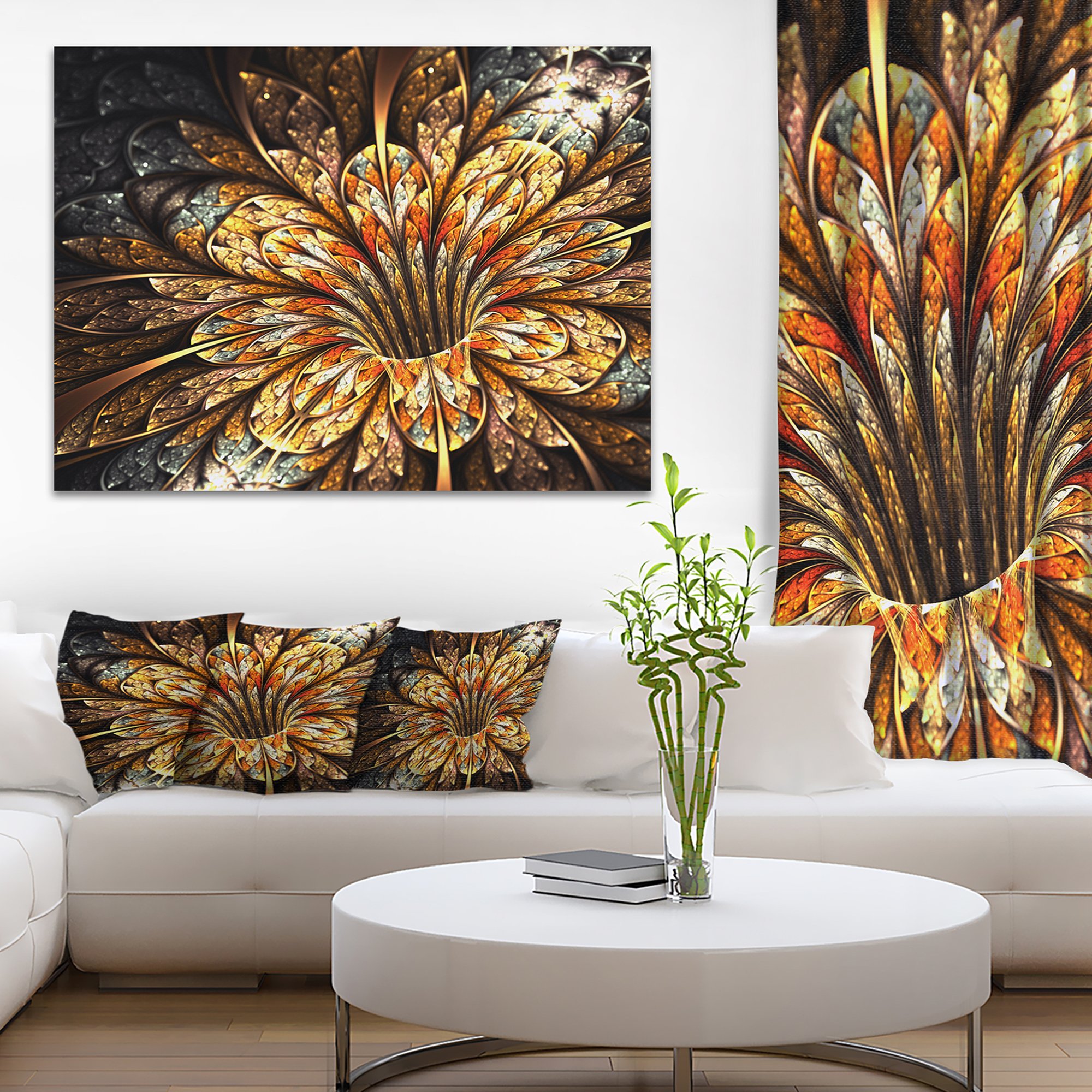 EARLY！キャンバスアート Amazon.com: Designart PT8884-20-12 Golden Shiny Fractal Flower