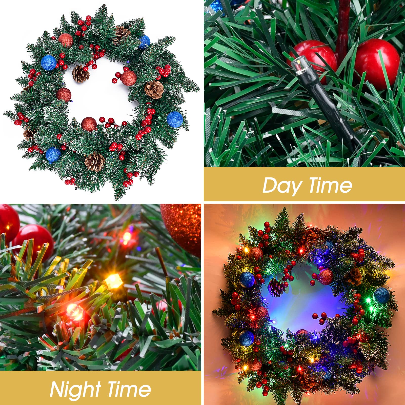 Couronne De Noël Artificielle 30 Cm Avec Pommes De Pin, Baies Rouges Et Neige - Décoration Festive Pour Porte, Mur Ou Cheminée