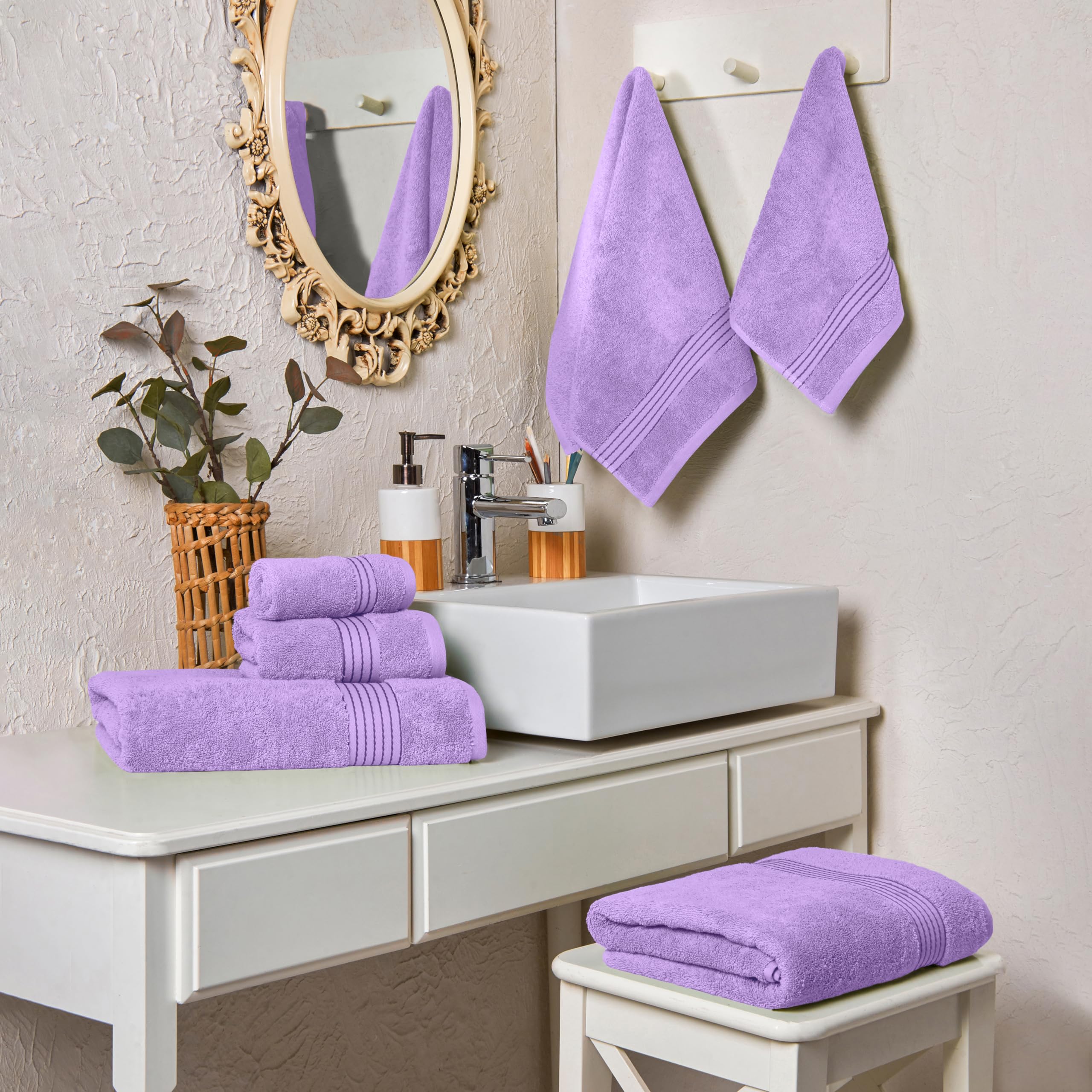 Elegant Comfort Lot de 6 Serviettes en Coton de qualité supérieure - Comprend 2 débarbouillettes, 2 essuie-Mains et 2 Serviettes de Bain, 100% Coton Turc, très absorbantes et Super Douces, pour Salle