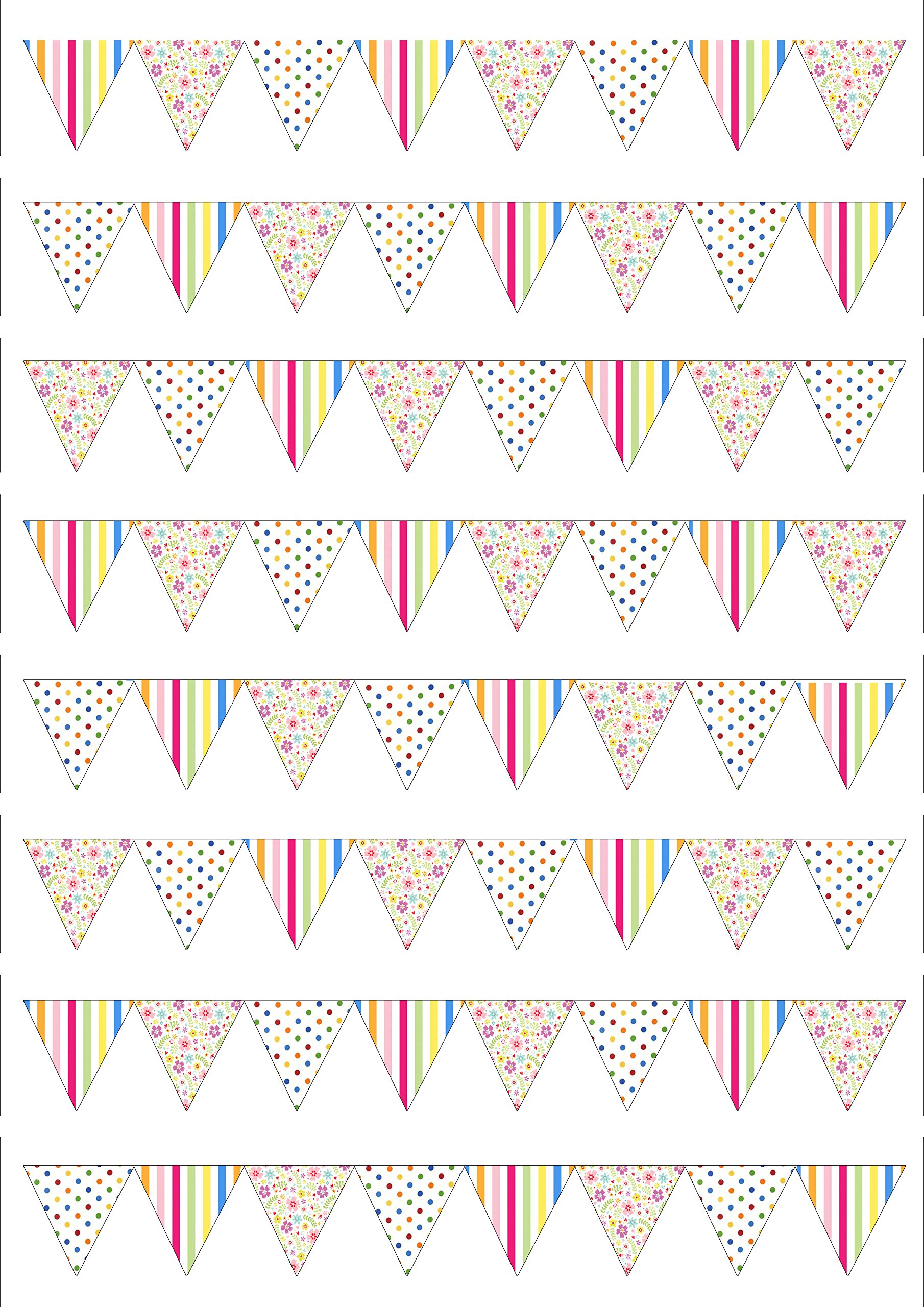 64 Bright Stripe Spot Flower Style SMALL Bunting Edible Icing Sheet Cake Toppers