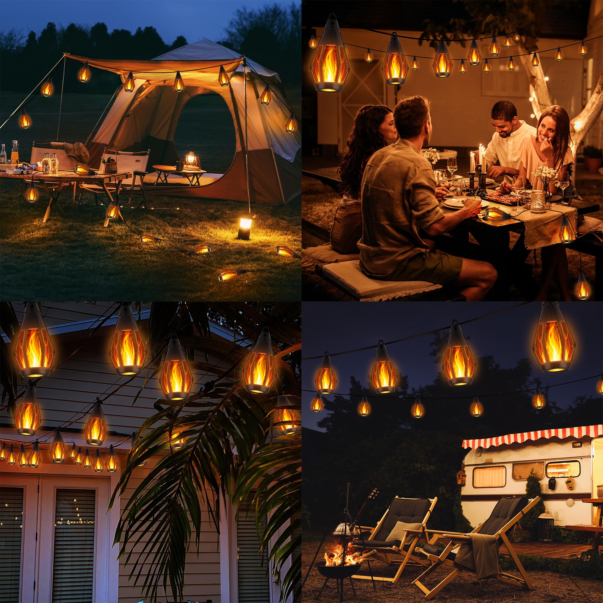 Joomer Catena Luminosa Esterno Solare, 12.3m 15LED Luci da Esterno Giardino, Luci Solari Esterno con Effetto Fiamma Tremolante Realistico IP65 Impermeabili per Gazebo Terrazzo Albero Festa | Catena di luci solari per esterni, con fiamma, resistente alle i