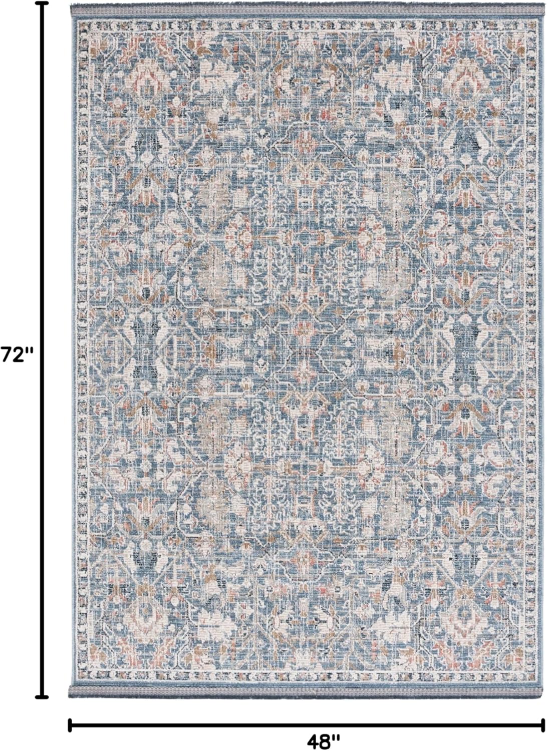 SAFAVIEH Vivaldi Collection Area Rug - 4' x 6', Blue & Ivory, Geometric Design, Ideal for High Traffic Areas in Living Room, Bedroom & Dining Room (VIV568N-4)