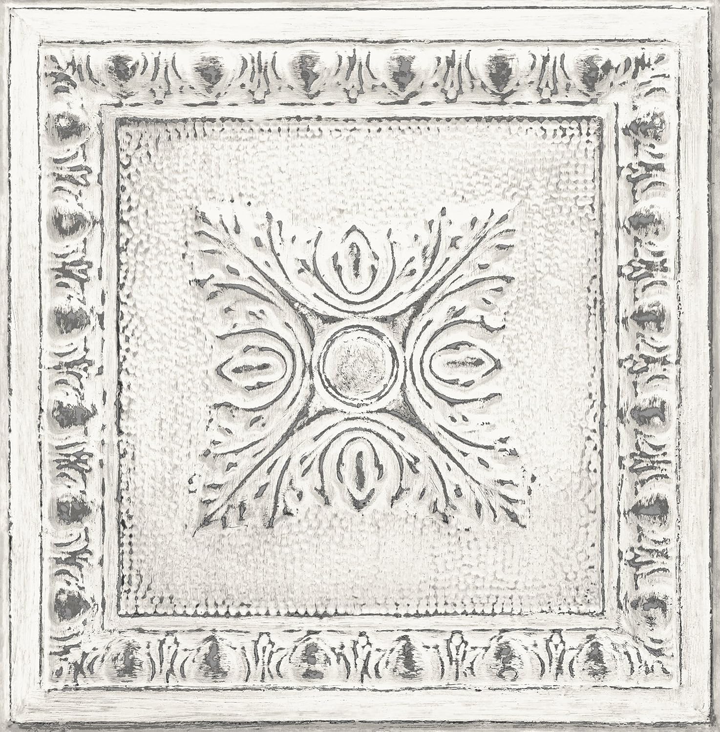 Brewster 2540-24031 Hazley White Ornamental Tin Tile Wallpaper