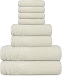 Tens Towels 8 Ensemble de serviettes en pièces, 2 Une main extra grande Towels, 2 Les mains, 4 Essuie-glace, 100% Coton, Plus léger, Séchage rapide, Super Absorbant, Parfait pour la salle de bain, Crème