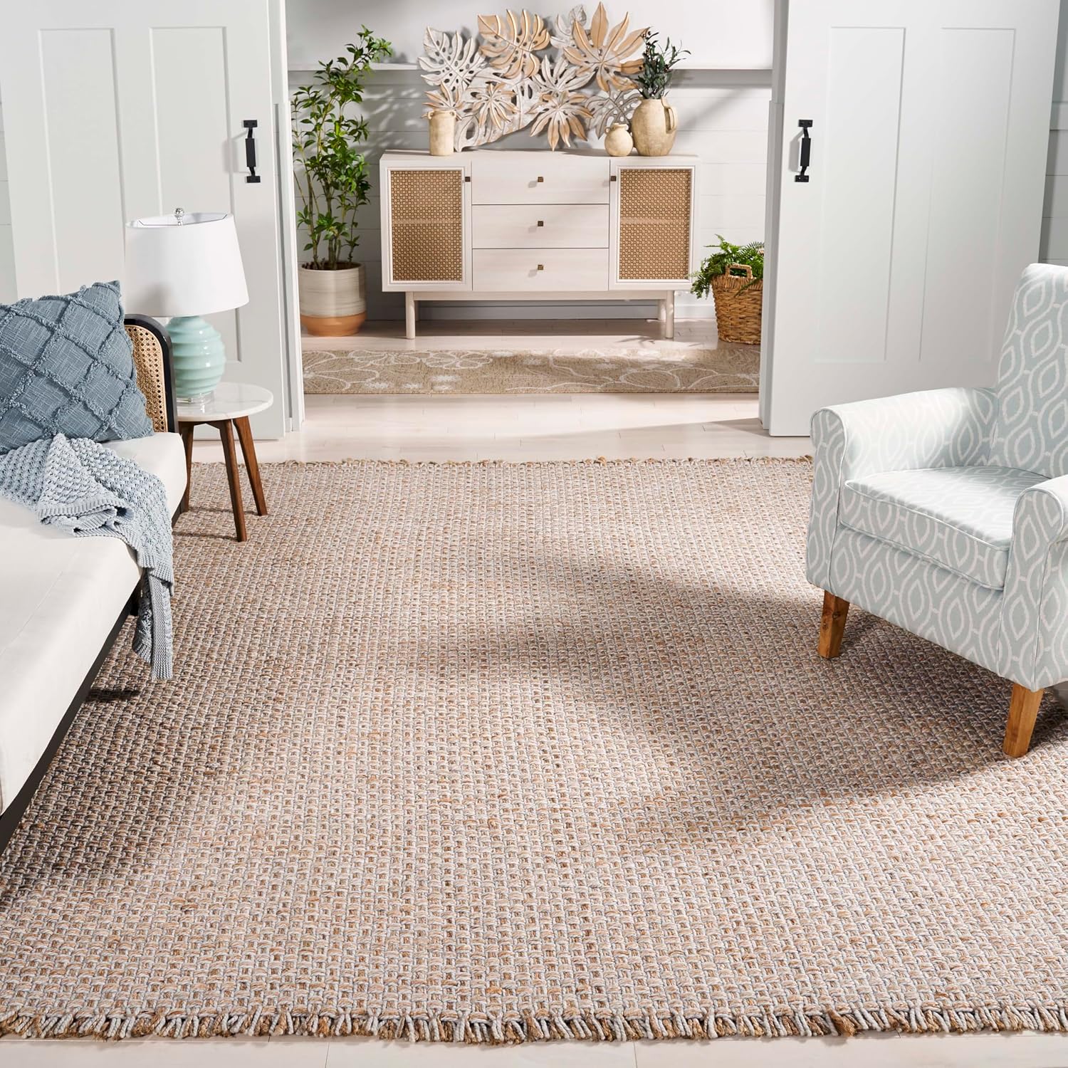 SAFAVIEH Area Rug 8x10 - Natural Fiber Collection - Large - Natural & Ivory, Handmade Wool & Jute, Farmhouse Style, Ideal for Living Room, Bedroom, Dining Space (NF818A)