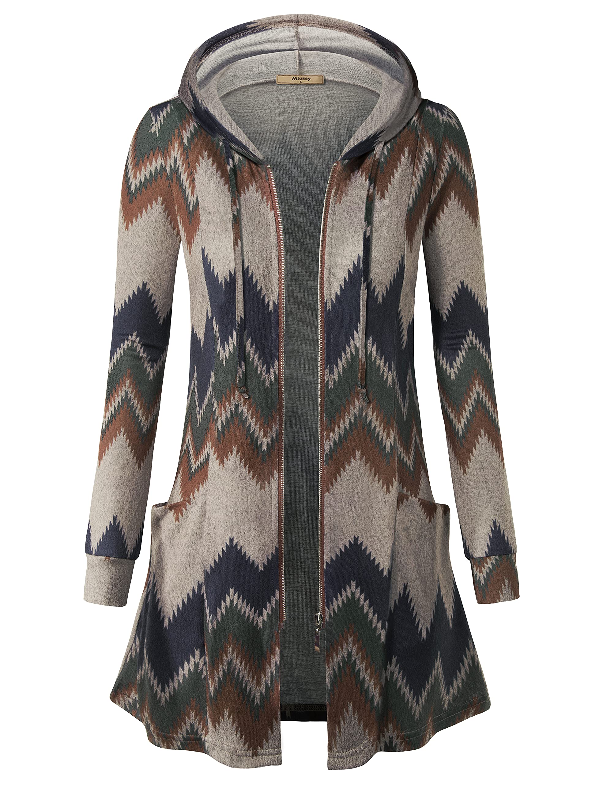 Miusey Womens Zip Up Long Hoodie Jacket Lightweight Tunic Sweatshirt Open Front Cardigan