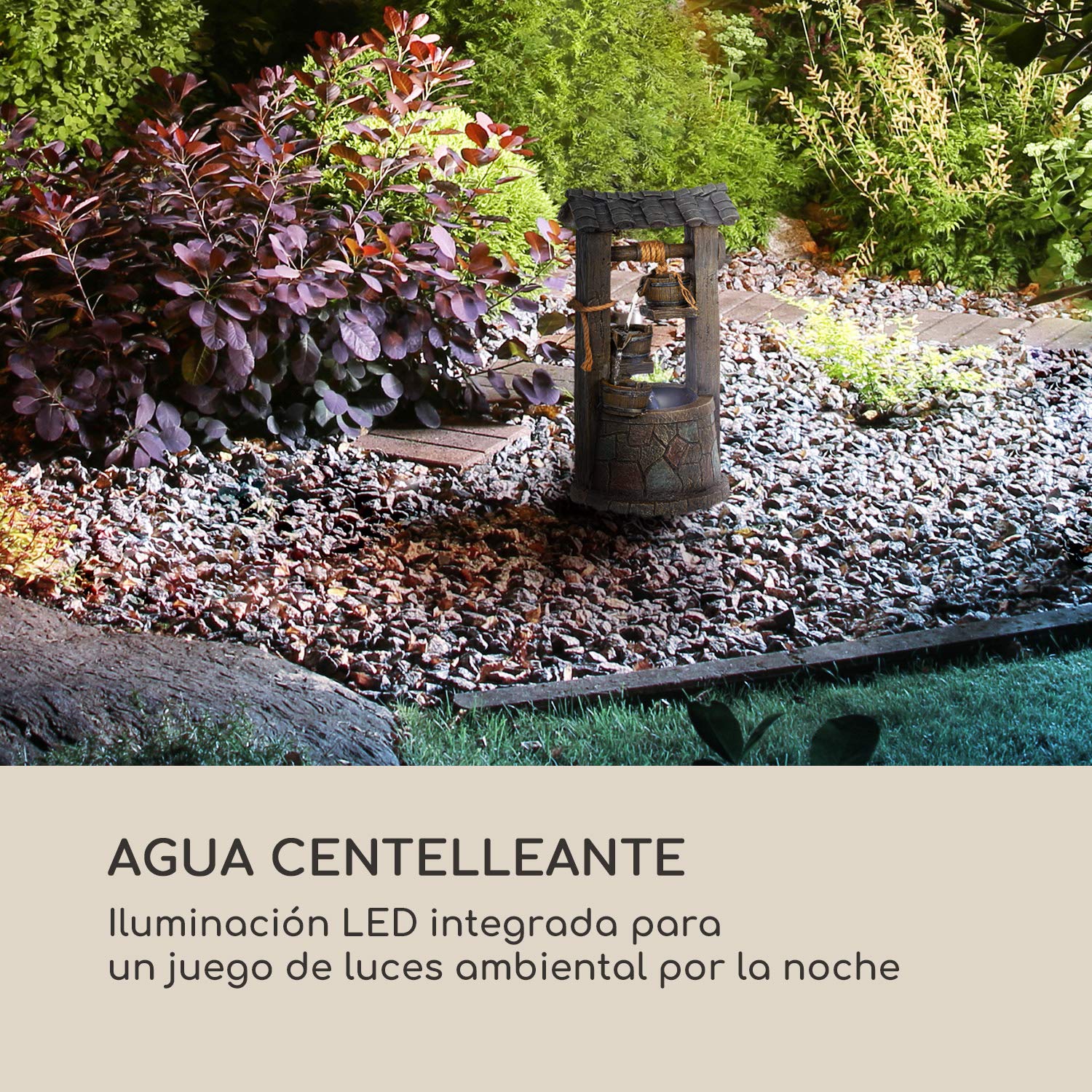 Blumfeldt Speyer Fuente Solar en Cascada - Energía Solar, 2,8 Vatios, Batería de Iones de Litio, 5 Horas de Funcionamiento, Interiores/Exteriores, 4 Niveles Cascada, Iluminación LED, Poliresina