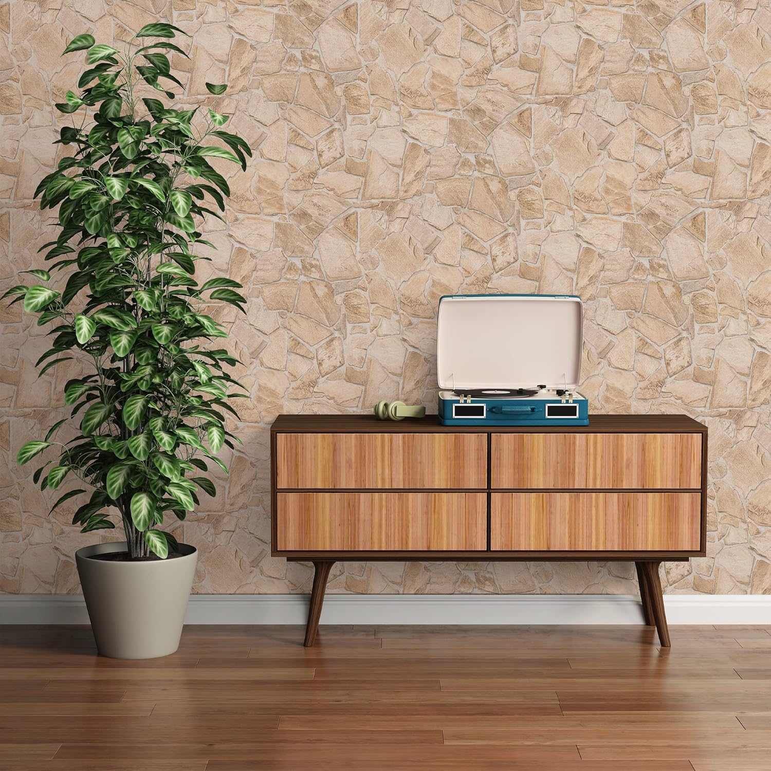 A.S. Création Bricks & Stones 389329 Non-Woven Wallpaper Natural Stone Wallpaper 10.05 m x 0.53 m Made in Germany Beige Brown