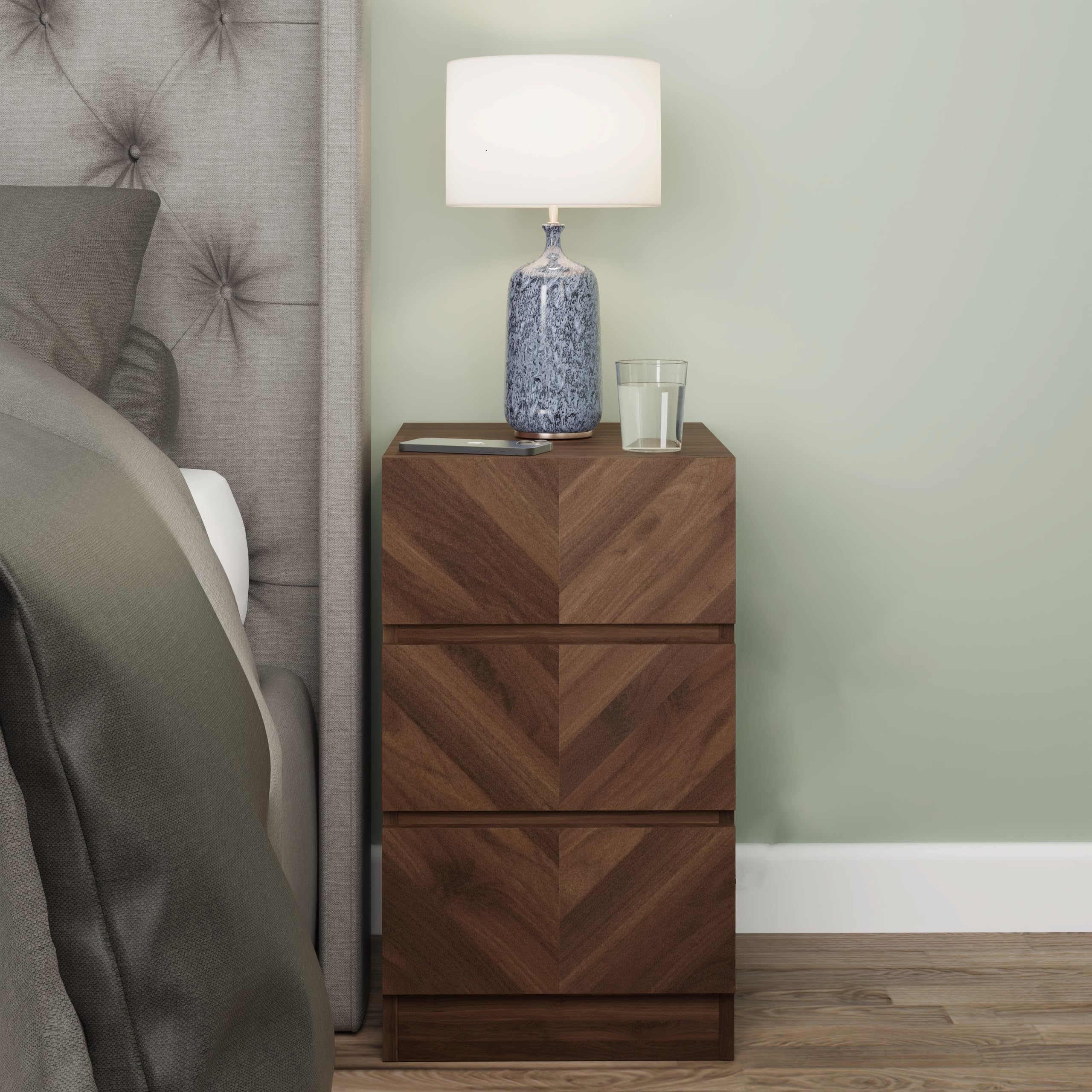Gfw Catania 3 Drawer Royal Walnut Bedside Table Set Of 2