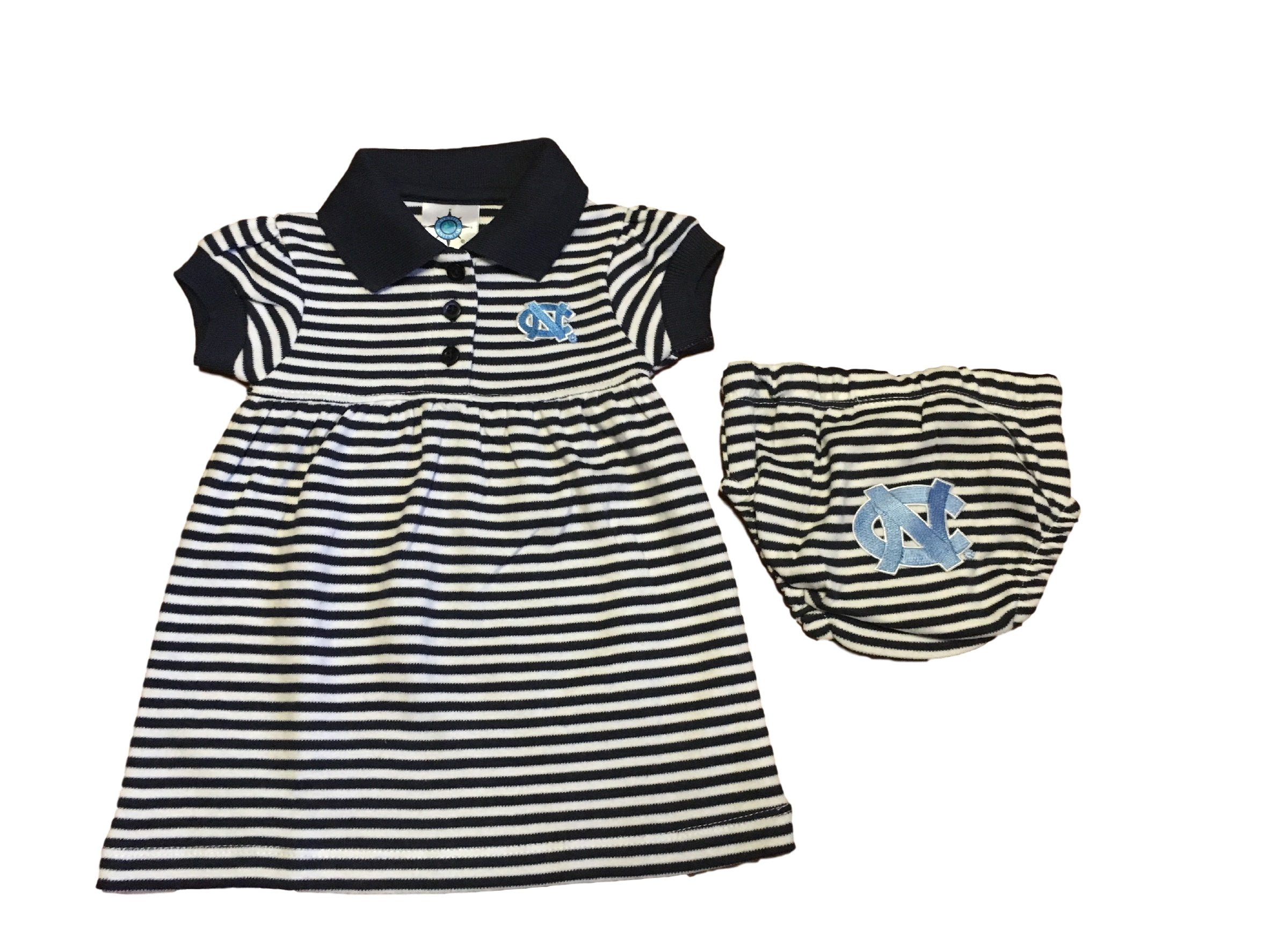 Creative Knitwear North Carolina Tarheels UNC Infant Baby Girls Navy Striped Gameday Bodysuit w/Bloomers (6-9mths)