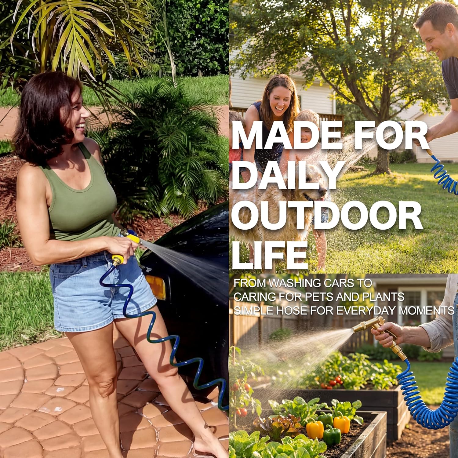Flexible Coil Hose for Patio: 1/2 inch 20FT Coiled Water Hose with 3/4 inch Brass Connectors - for Balcony Flower Beds and Small Garden Watering