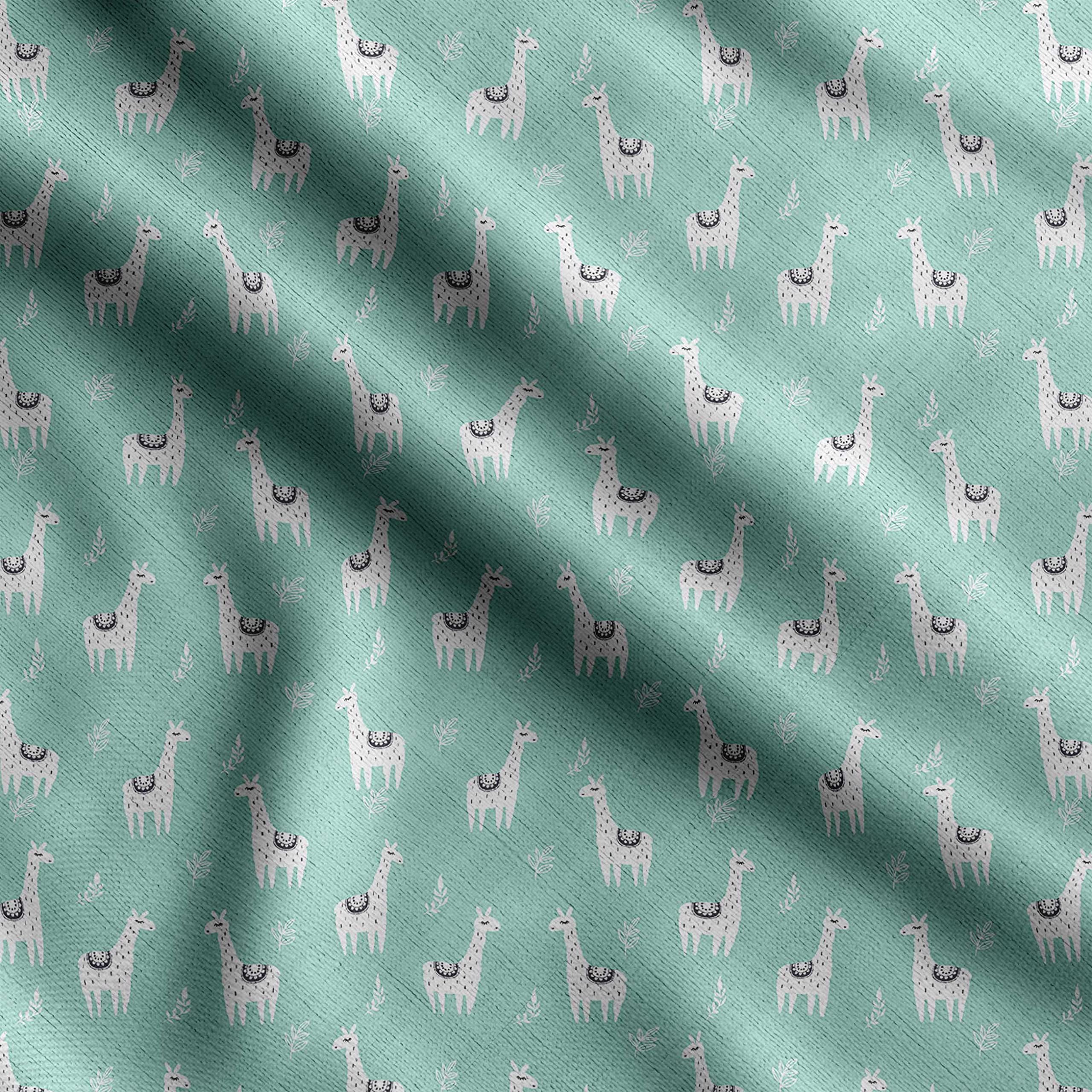 Soimoi Heavyweight Cotton Poplin Fabric Material, Green - Llama Alpaca Printed-42" Inch Width, Natural Cotton Material For Quilt Making, Dress, Skirt, Pajama, Pillowcases, Tablecloths, Kurtis, 1 Meter