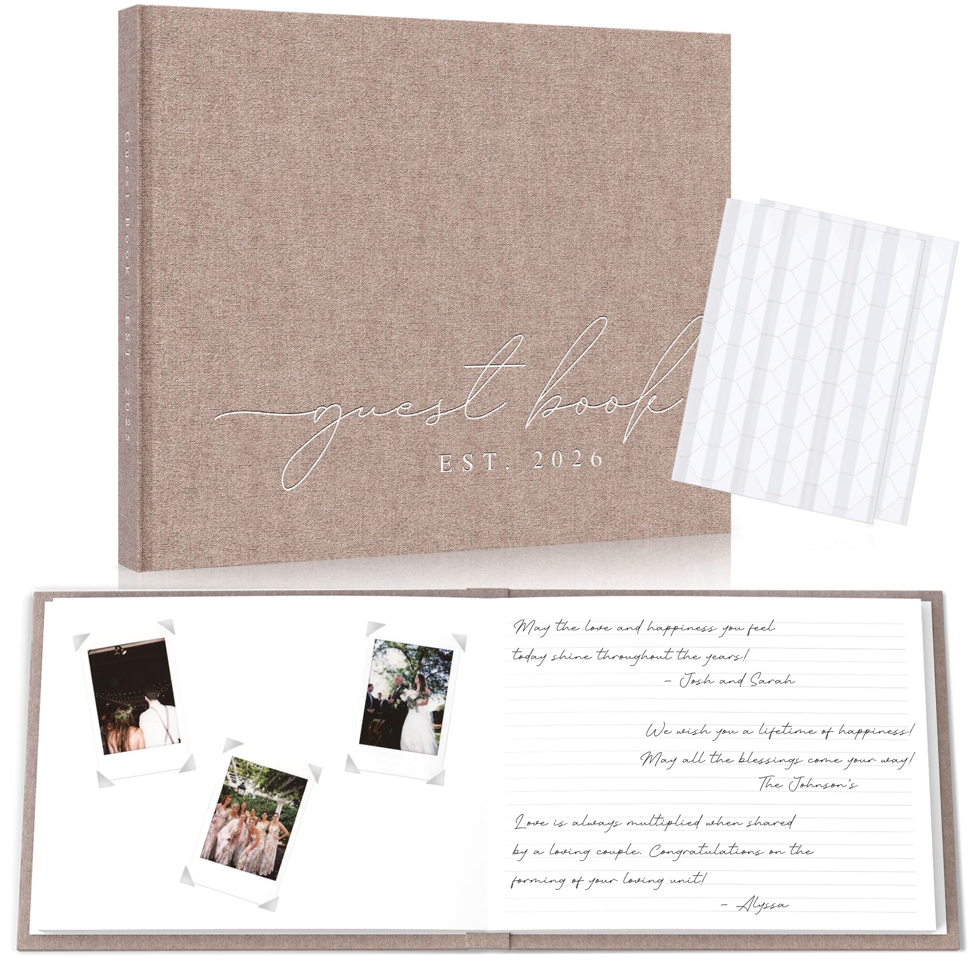Wedding Guest Book Personalized 2026 Year 100 Pages Linen Photo Guestbook