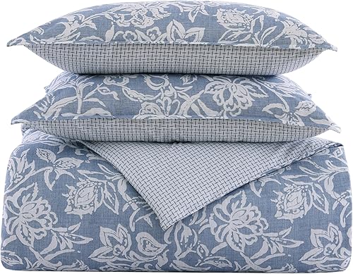 Nautica - Juego de edredón King juego de ropa de cama reversible de algodón decoración del hogar de diseñador para todas las estaciones azul tortola