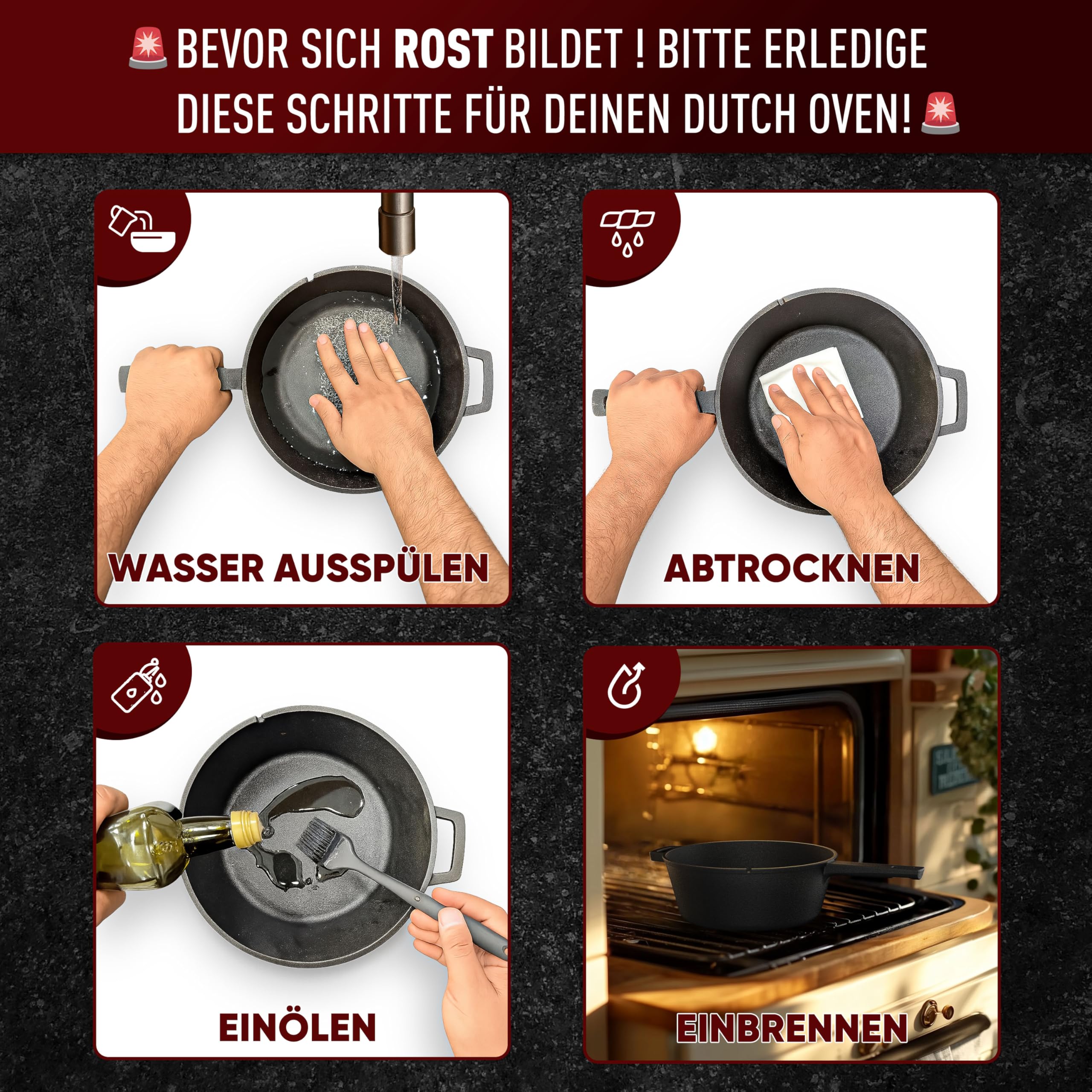 GUSSKÖNIG Dutch Oven - 2 in 1 Eingebrannter Gusseisen Topf 3L & Gusspfanne 1,5L - Cast Iron Pot mit Schmortopf Doppelfunktion - inkl. Kochbuch & Zubehör für BBQ, Camping & Küche - 30 Jahre Garantie