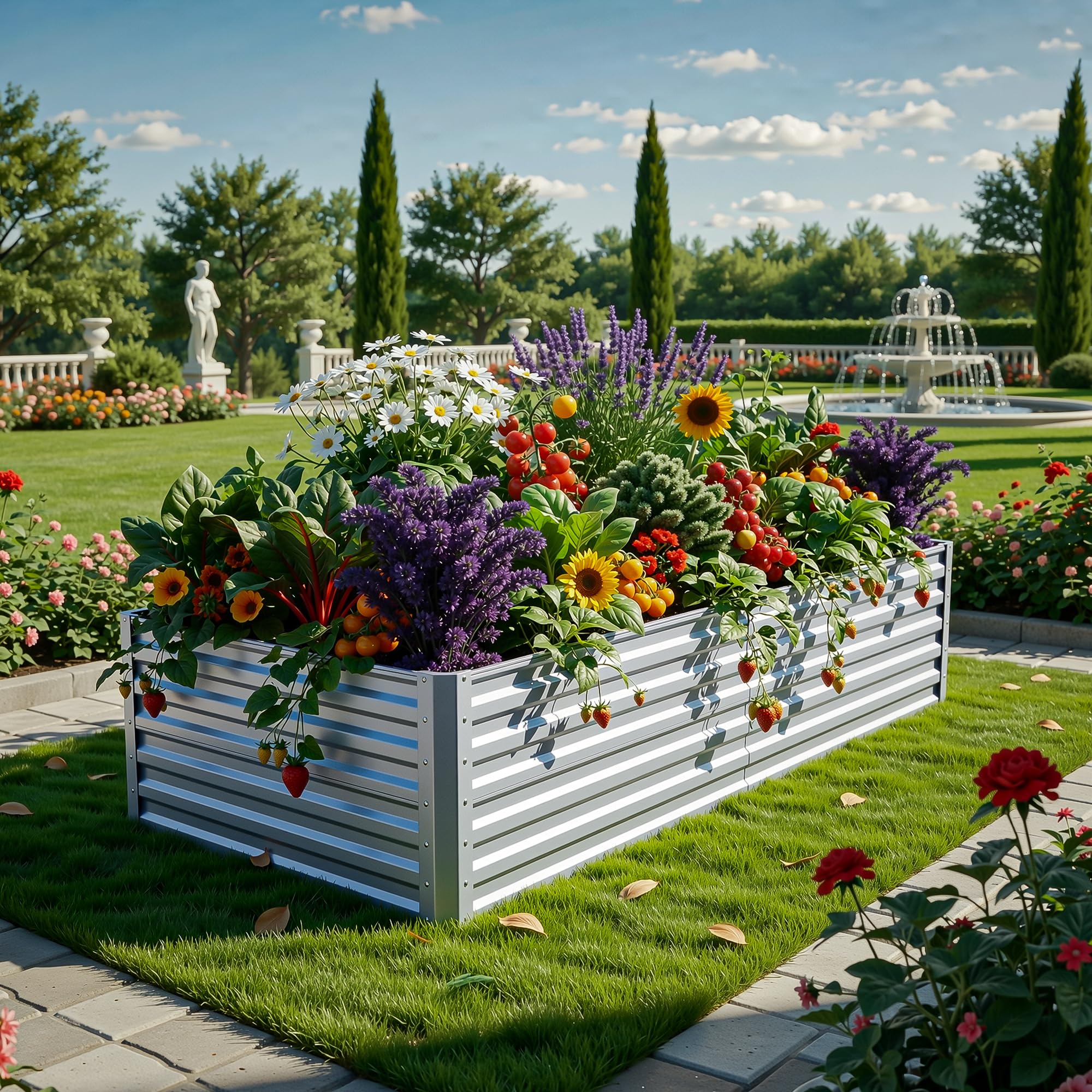 DWVO Raised Beds for Garden,870L Raised bed Metal,0.35mm Galvanised Steel galvanised planter with Safety Edging&4pcs Support Rod for Garden Vegetables Fruit(2X Silver 180X90X54CM) — image 1