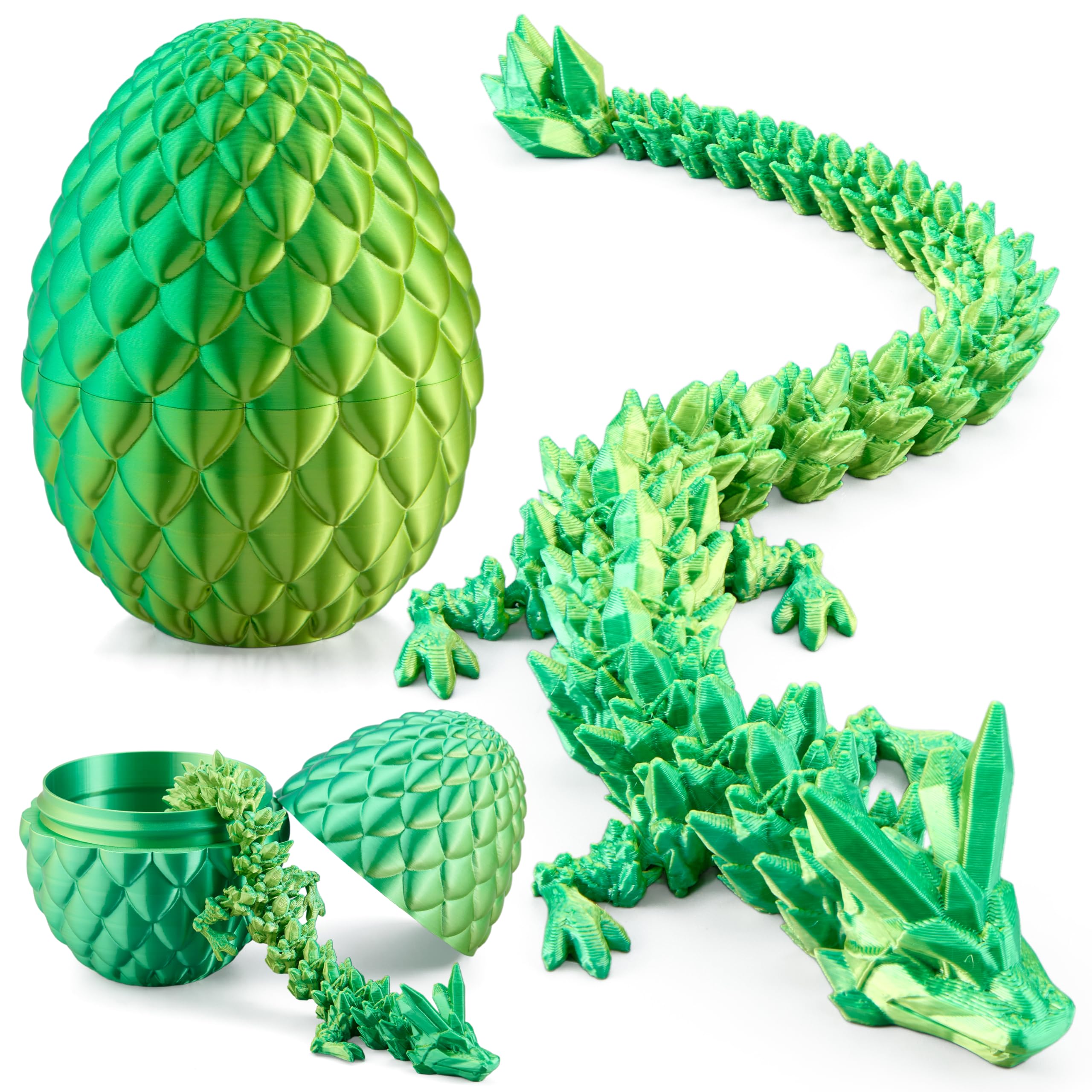 JOYIN 3D Printed Dragon Egg with 12" Laser Green Dragon Inside, Magic Articulated Toys, Cool 3D Fidget Toy, Easter Stuffers Party Favors for Boys Teen