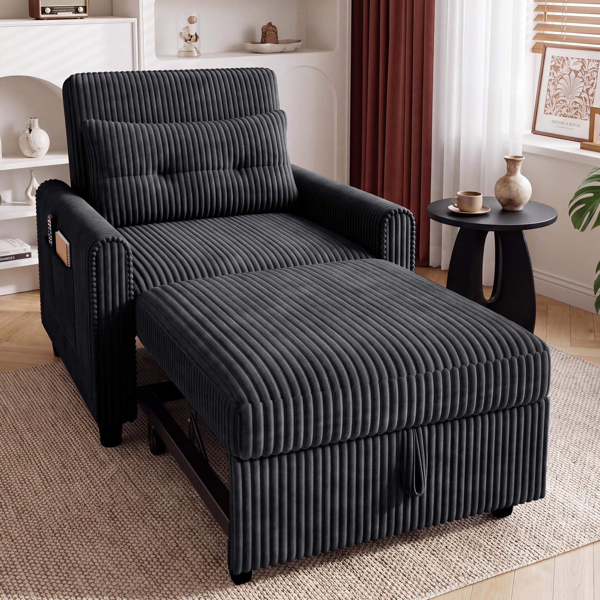 Gizoon 3-in-1 Sofa Bed Chair, Pullout Sleeper, 4-Level Backrest, Corduroy