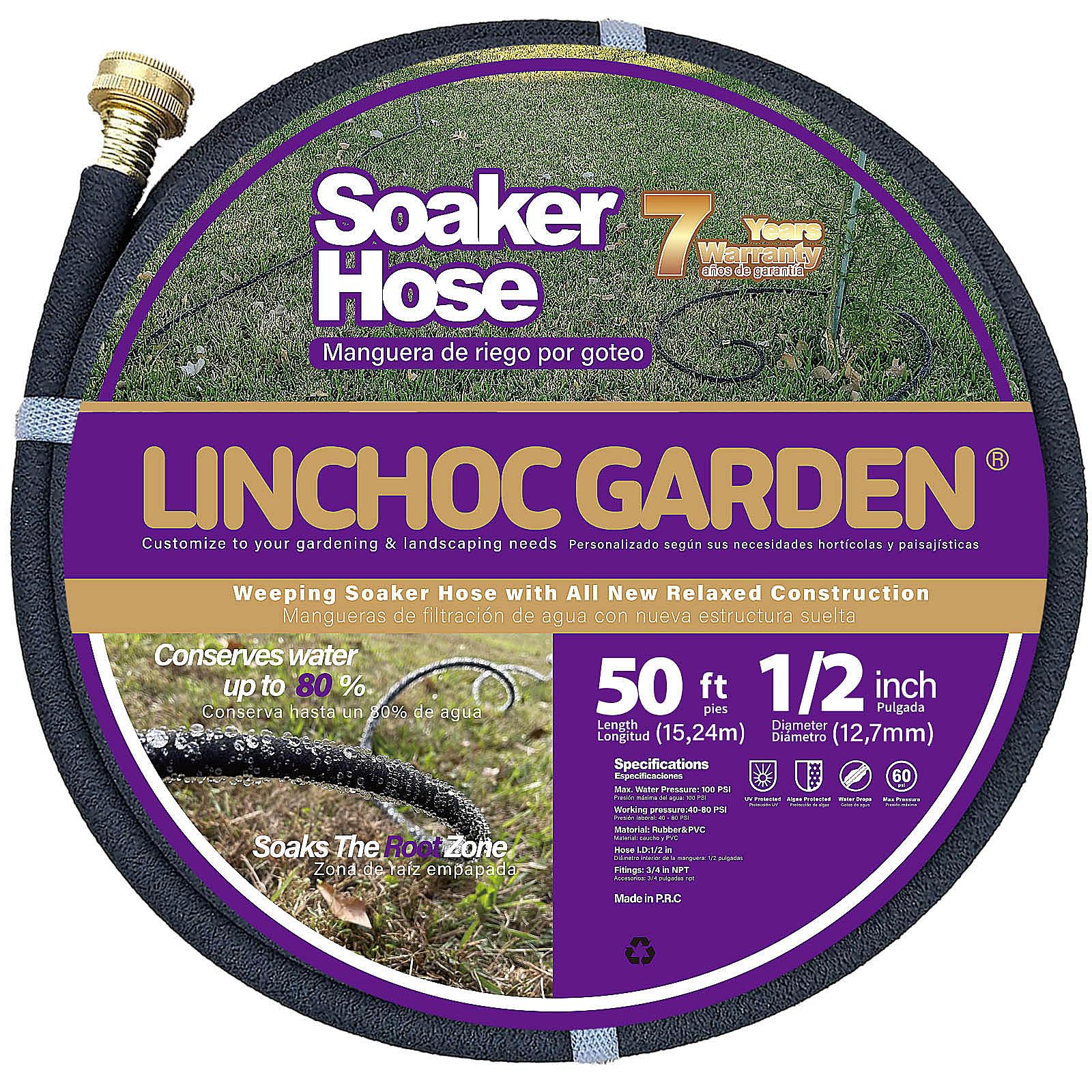 LICNCHOC GARDEN Soaker Hose 50ft,1/2 INCH Flexible Durable Garden Hose for Efficient Watering, Leak-Proof Design 100% Recycled Rubber,Ideal for Lawns,Gardens & Flower Beds