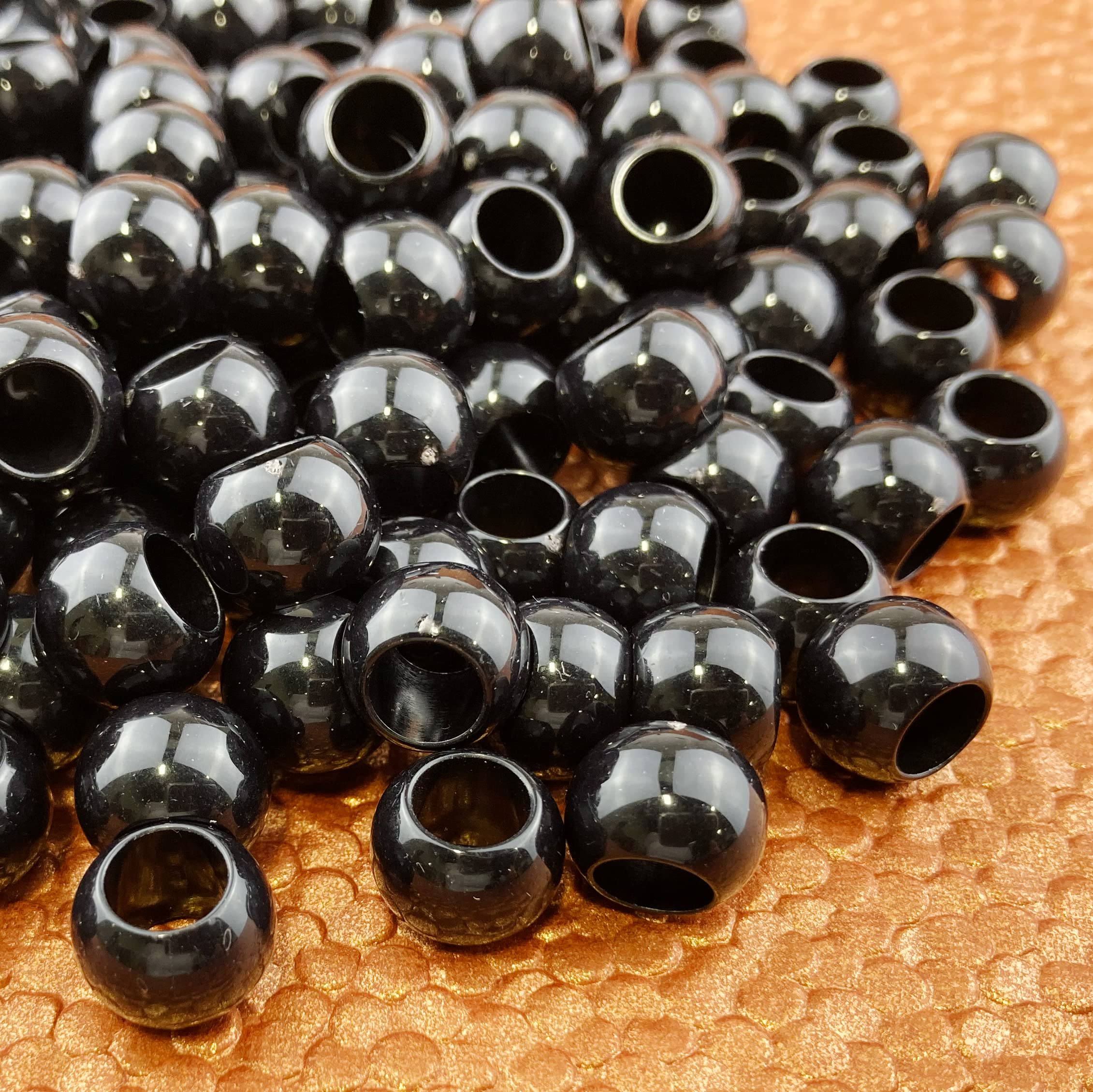Koraliki z mosiężnym rdzeniem, Opakowanie 100 okrągłych koralików akrylowych z otworem 5,7 mm w wielu kolorach, różne rozmiary(Glossy Black,12mm)