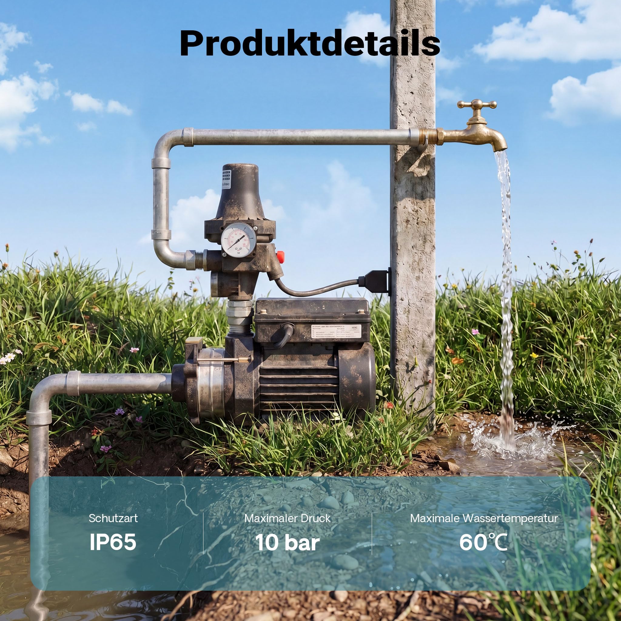 Wiltec Wyłącznik ciśnieniowy SKD-3 do hydroforów i pomp wody 230 V, ochrona przed suchobiegiem IP65, presostat do hydroforu z regulacją ciśnienia
